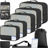 Travel Packing Cubes Organizer Set for Suitcase – Lightweight Luggage Storage Bags with Mesh Panel for Organized Travel (Black)