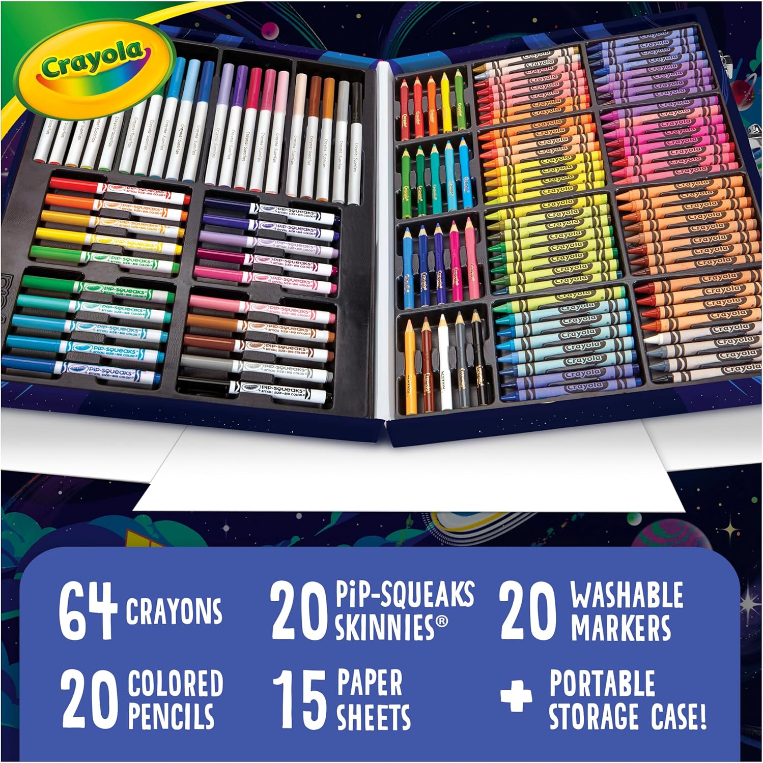 140-Piece Space-Themed Kids Art Case and Coloring Set
