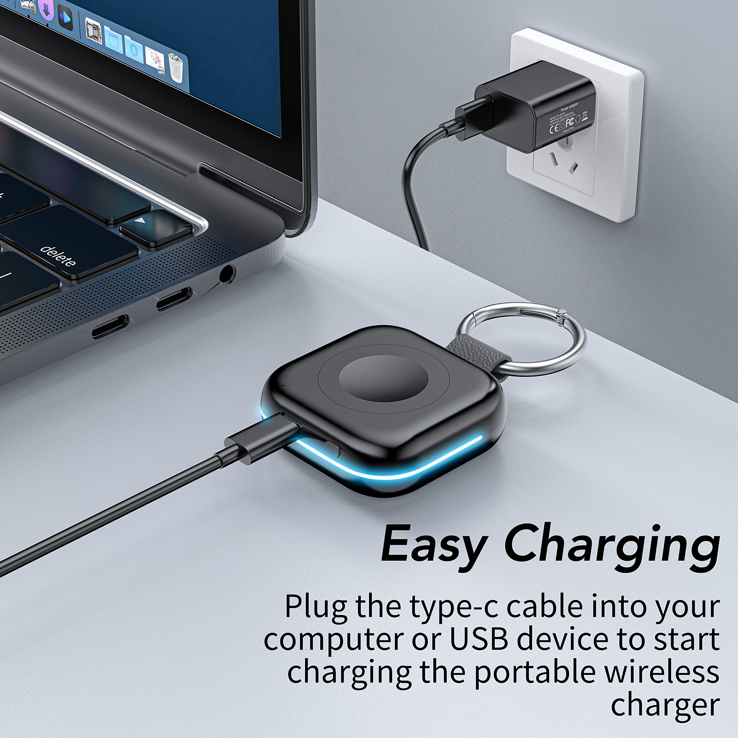 Portable Magnetic Charger for Apple Watch with 1200mAh Battery, Keychain Wireless Power Bank Compatible with Apple Watch Ultra, Series 11–1 & SE