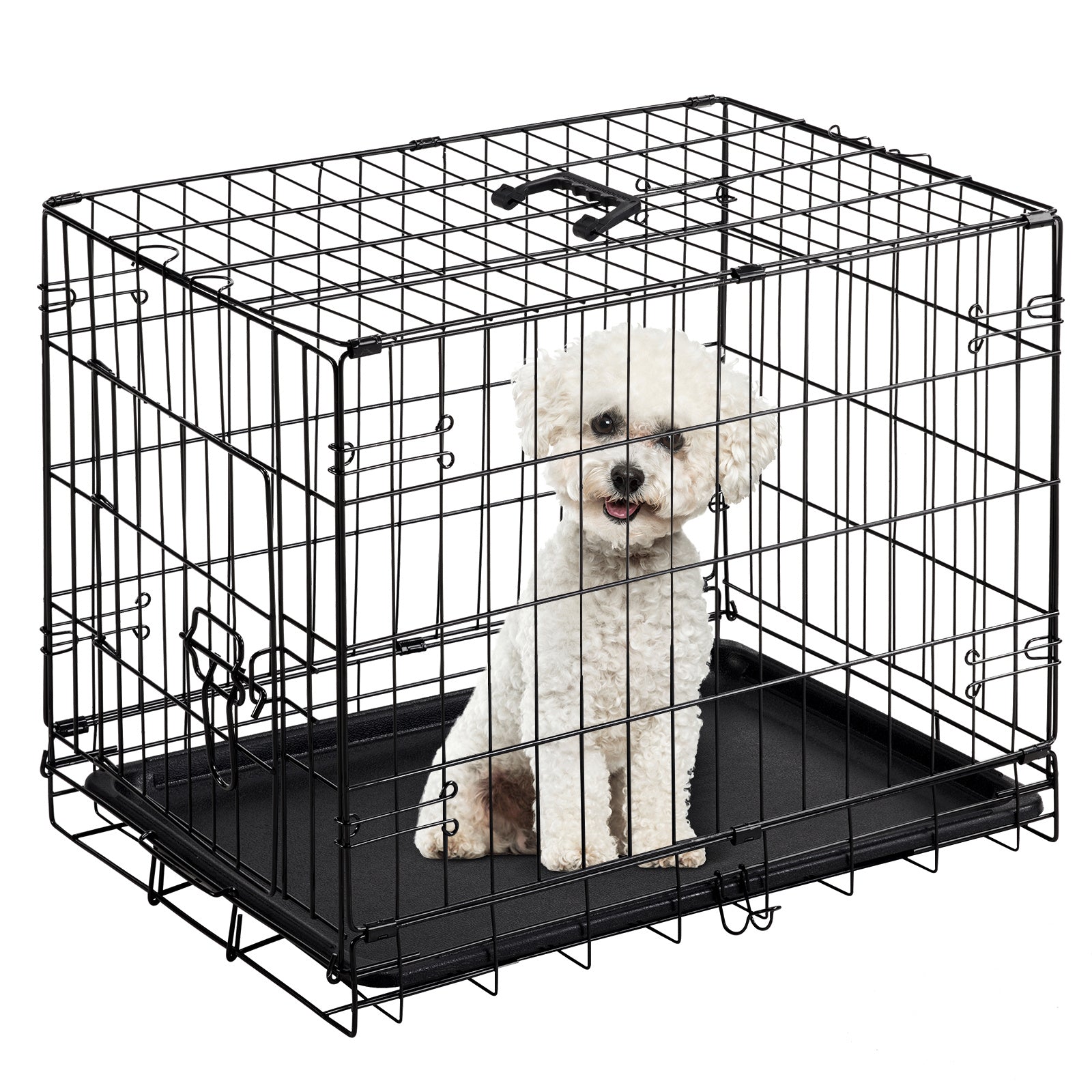 Single Door Dog Cage – 24–30 Inch Foldable Metal Crate with Secure Lock & Removable Tray for Easy Cleaning