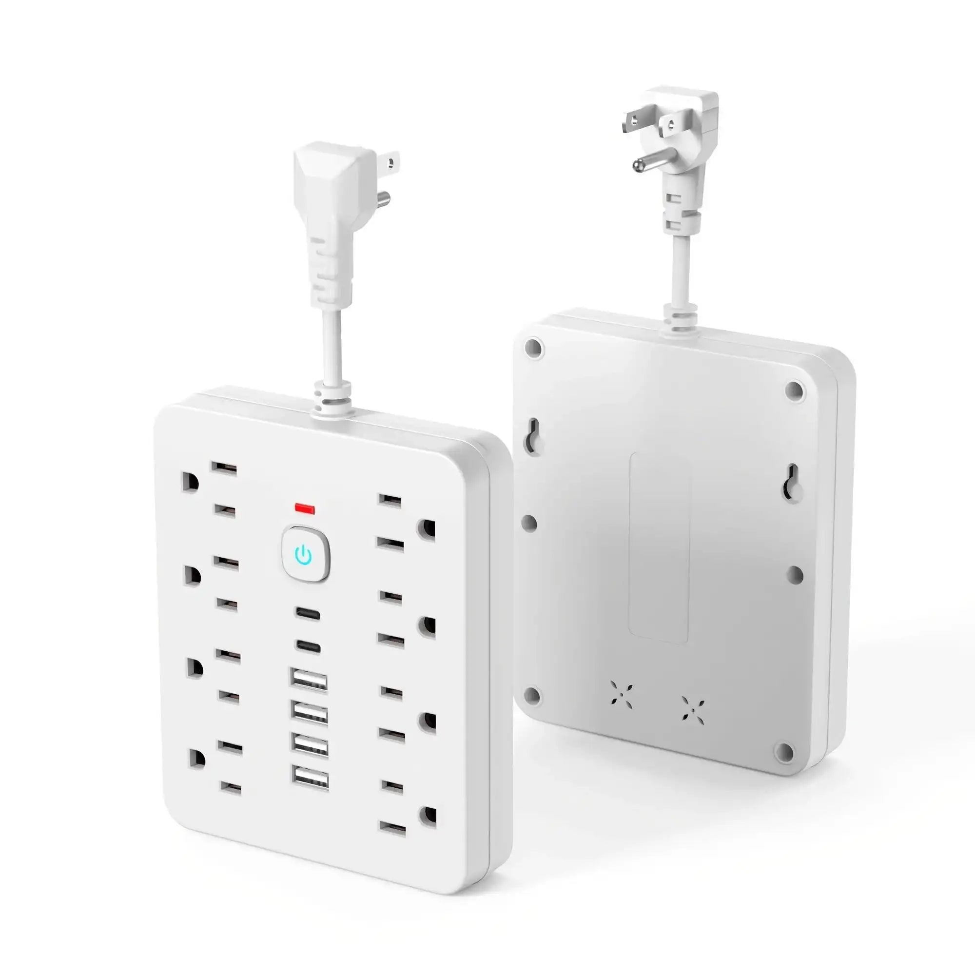 14-in-1 Wall-Mounted Power Strip with Overload Protection, One-Touch Control Switch, 8 AC Outlets & 6 USB Ports (Including 2 Type-C Ports) – Flexible Soft Cord Design for Office, Home, or School Use, Office Charging Hub | M - PulinGO
