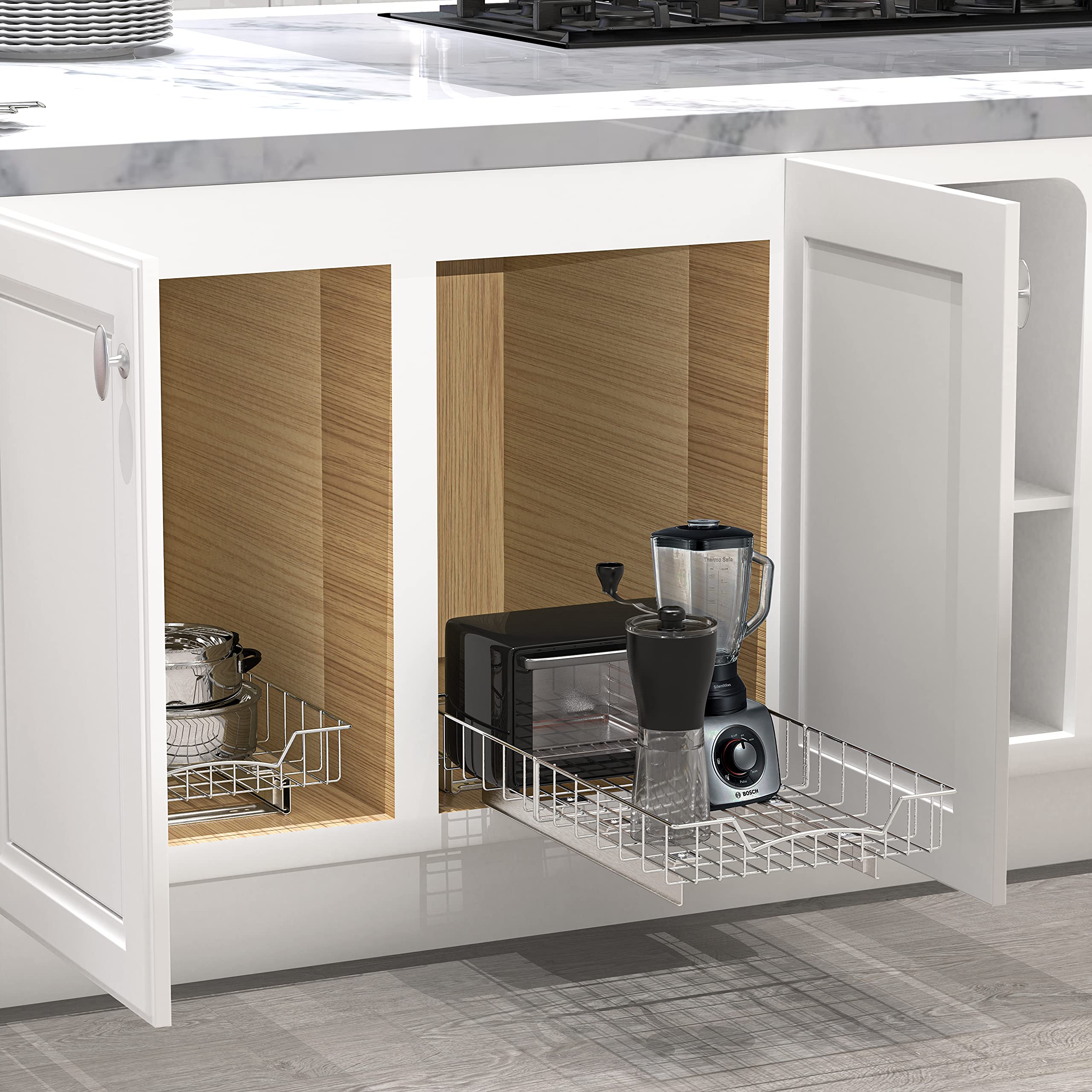 Under Cabinet Pull-Out Sliding Shelf Drawer – Heavy-Duty Ball-Bearing Organizer (21” x 11”)