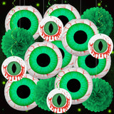 Halloween Green Eyeball Paper Lantern Set – 8 Pack with LED String Lights & Hanging Décor
