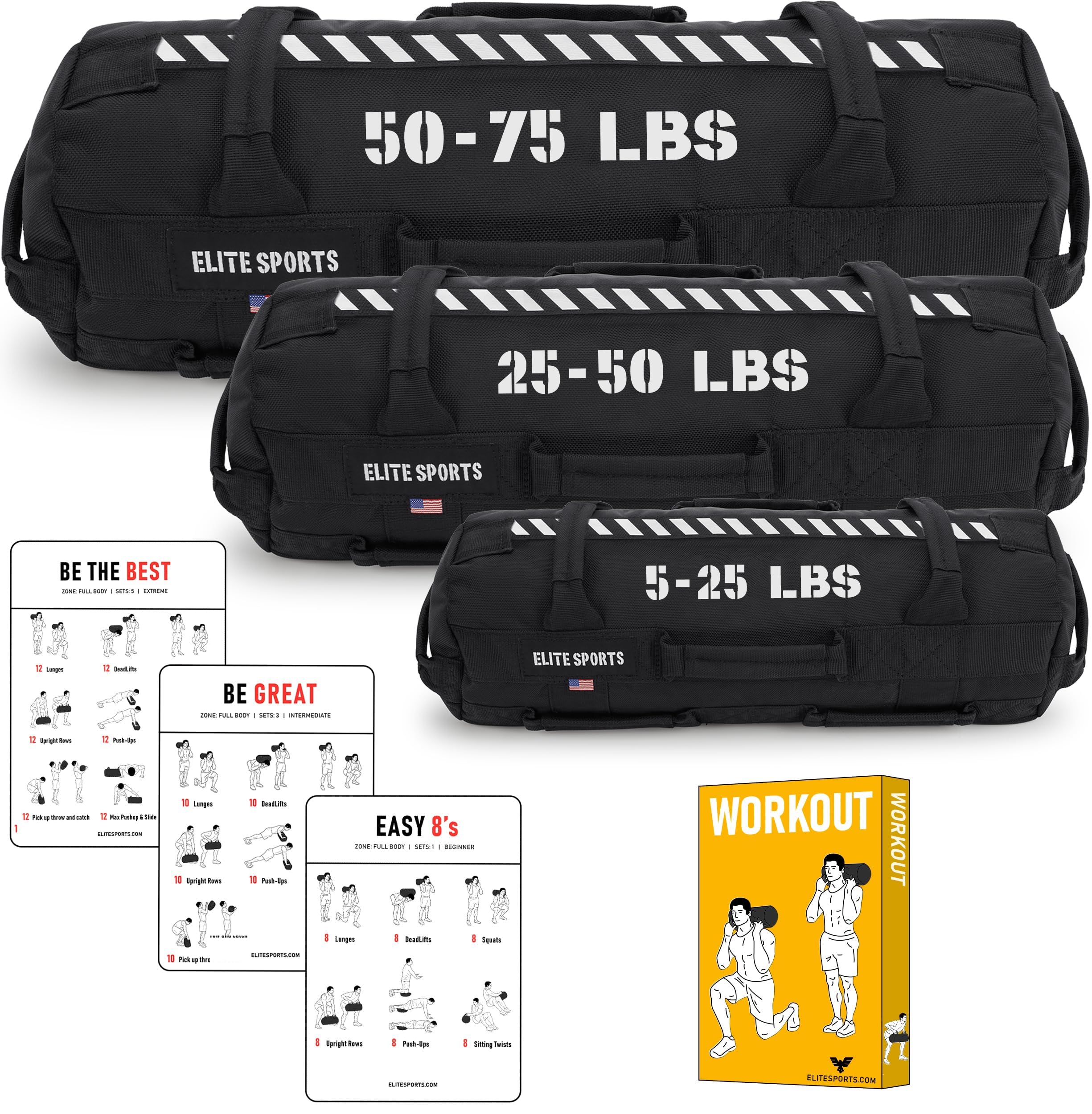 Elite Sports Heavy-Duty Workout Sandbag for Full-Body Strength & Core Training – Multi-Handle Design (Unfilled, Black)