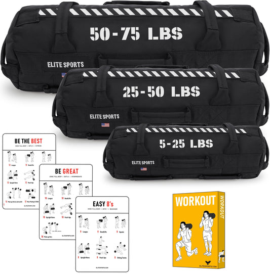 Elite Sports Heavy-Duty Workout Sandbag for Full-Body Strength & Core Training – Multi-Handle Design (Unfilled, Black)