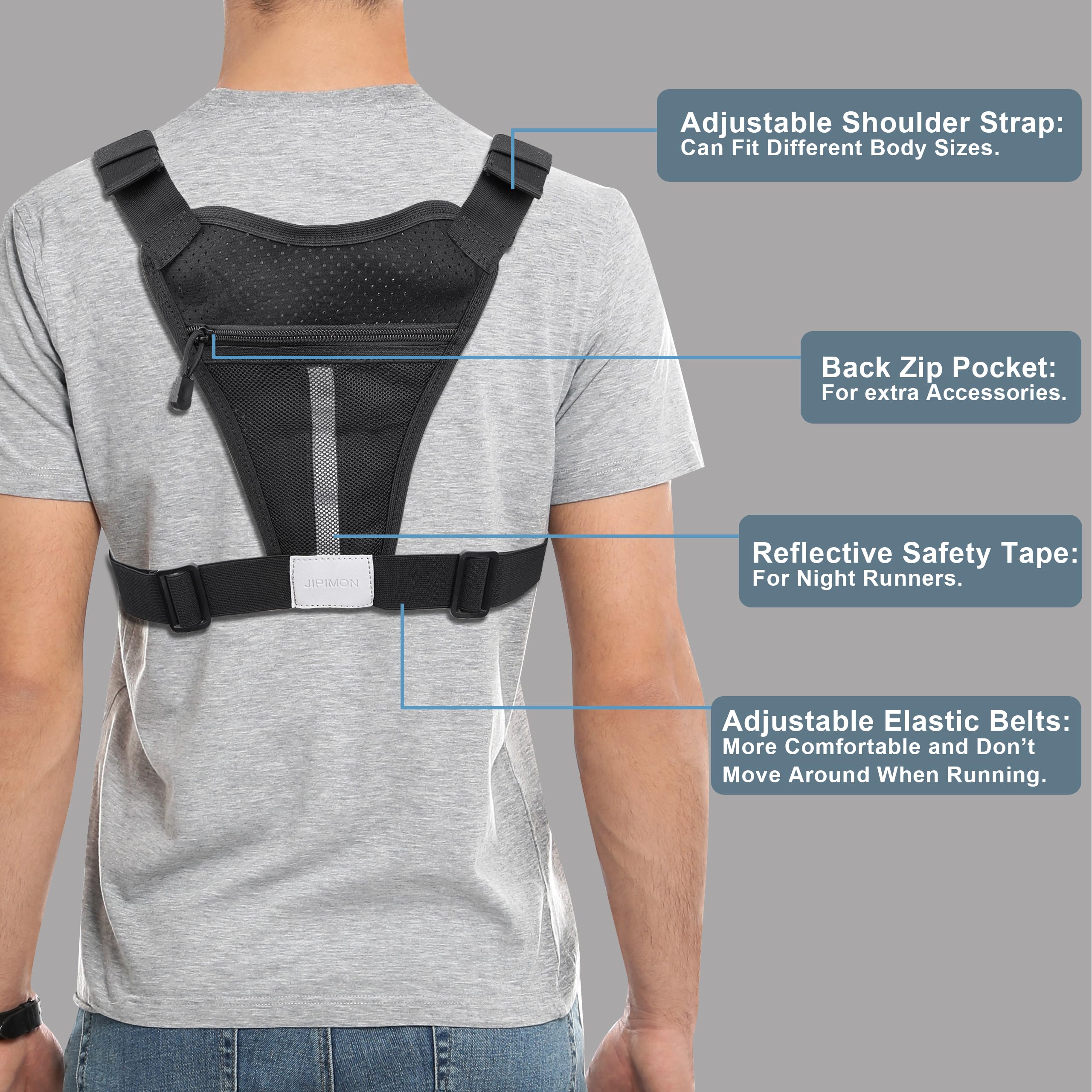 JIPIMON Waterproof Sports Chest Bag – Reflective MOLLE Chest Pack for Running, Cycling & Outdoor Activities (Black)