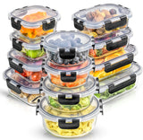Glass Food Storage Containers with Lids – 12-Piece Borosilicate Meal Prep Set (Black Lids)