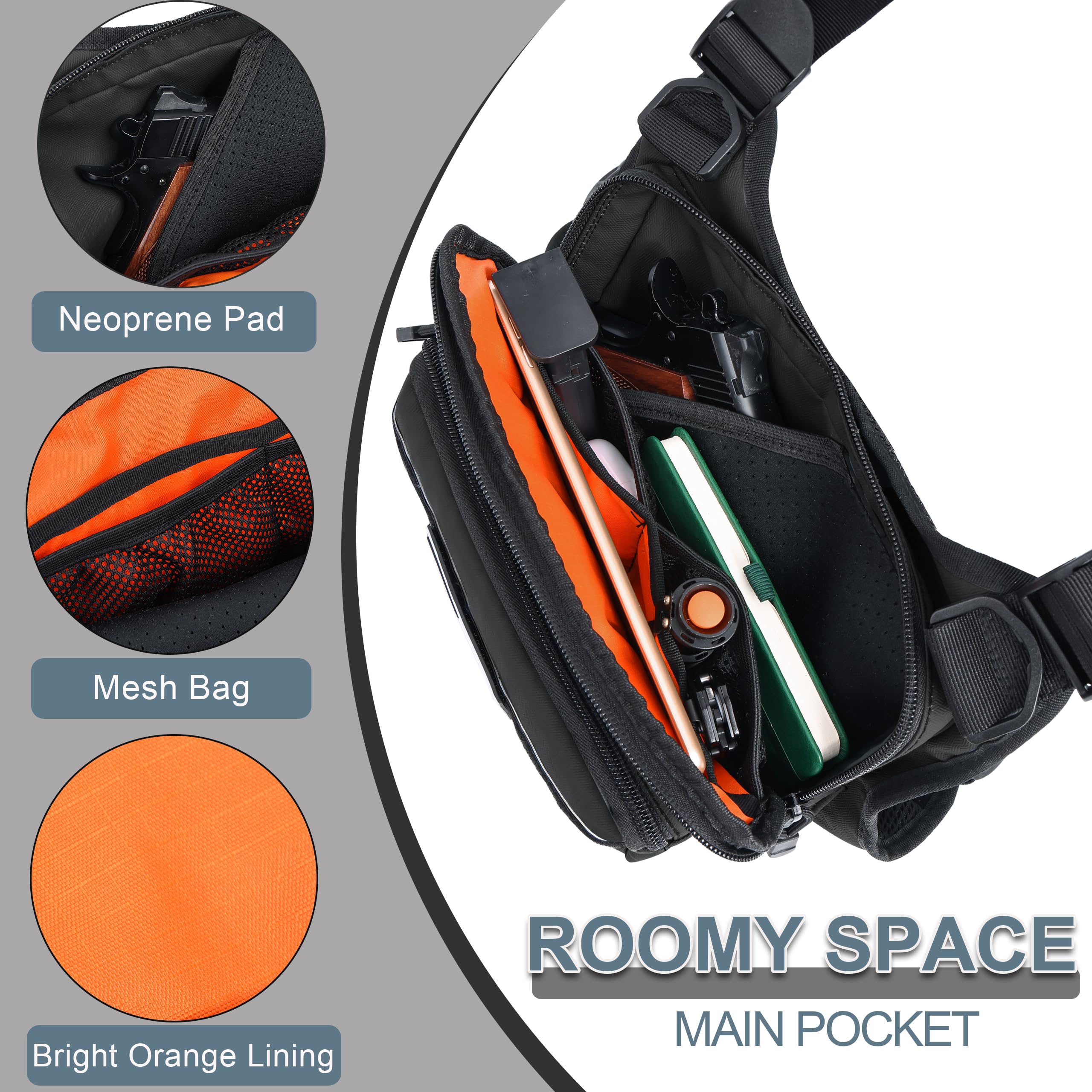 JIPIMON Waterproof Sports Chest Bag – Reflective MOLLE Chest Pack for Running, Cycling & Outdoor Activities (Black)