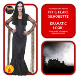 Official Addams Family Morticia Addams Costume for Women – Long Black Gothic Dress with Lace Sleeves