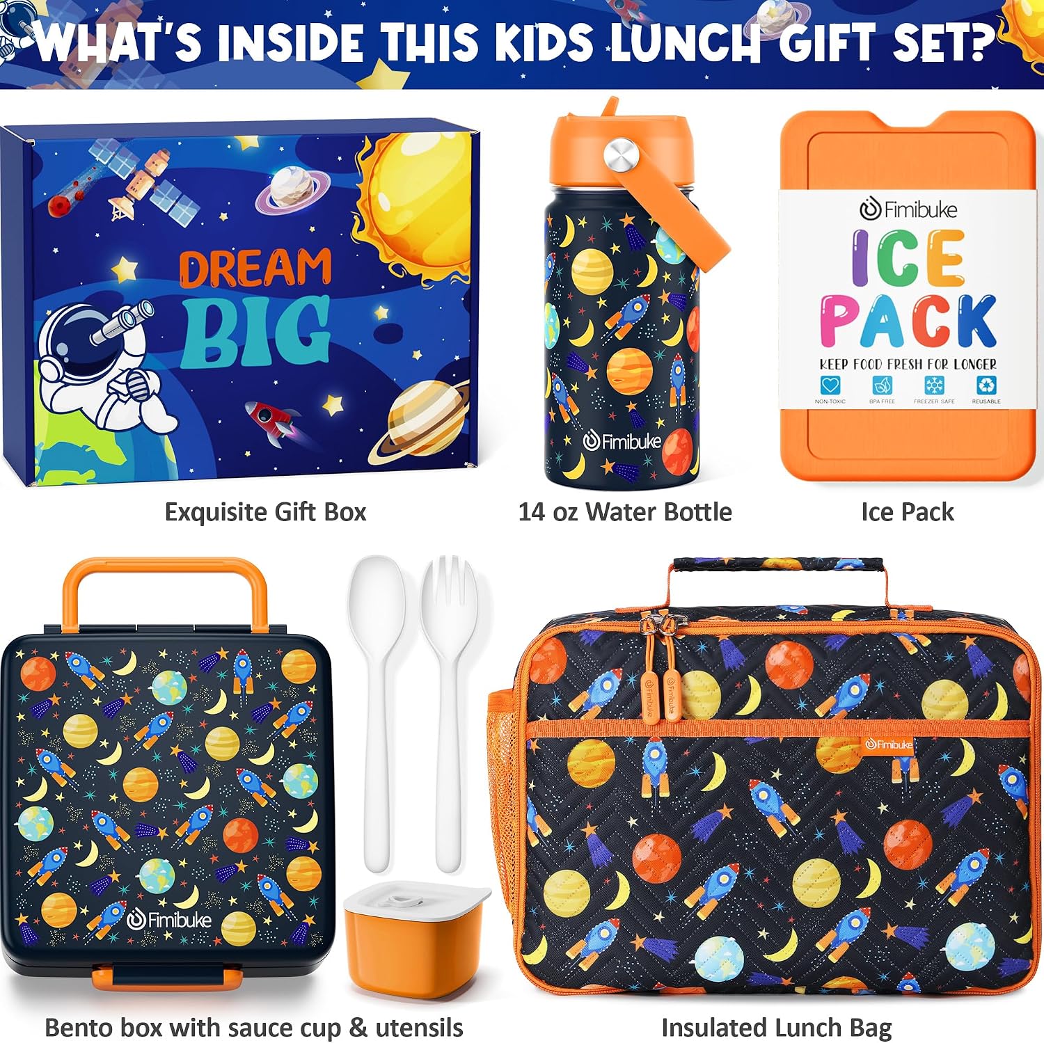 Space 7-Piece Bento Lunch Set with 14 oz Bottle