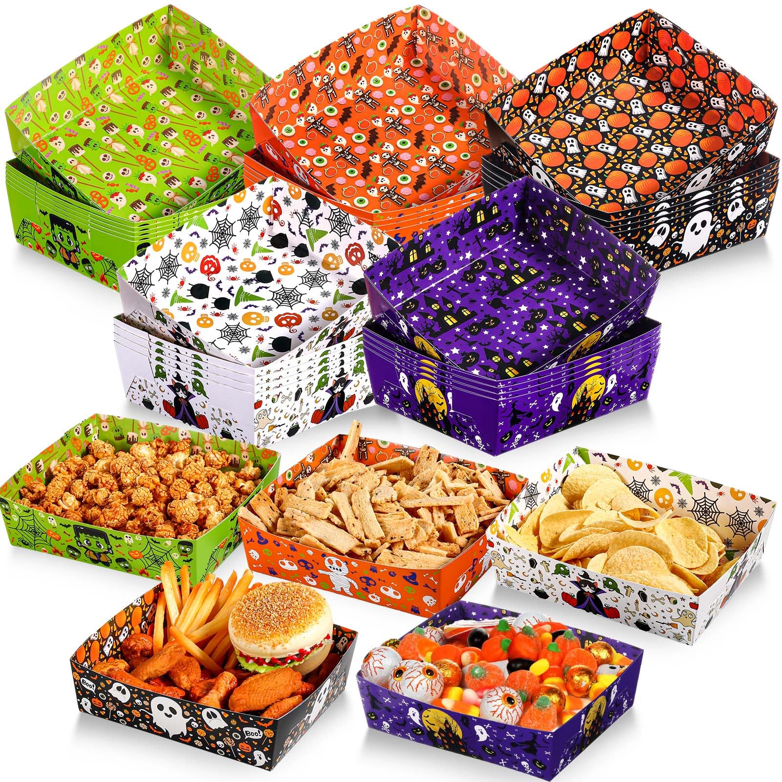 25-Pack Halloween Paper Bowls – Disposable Snack & Treat Holders (Pumpkin, Ghost & Skeleton Designs)