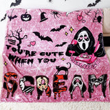 Halloween Pink Ghost Throw Blanket – 60"x60" Soft Flannel Horror Blanket for Couch, Bed & Travel
