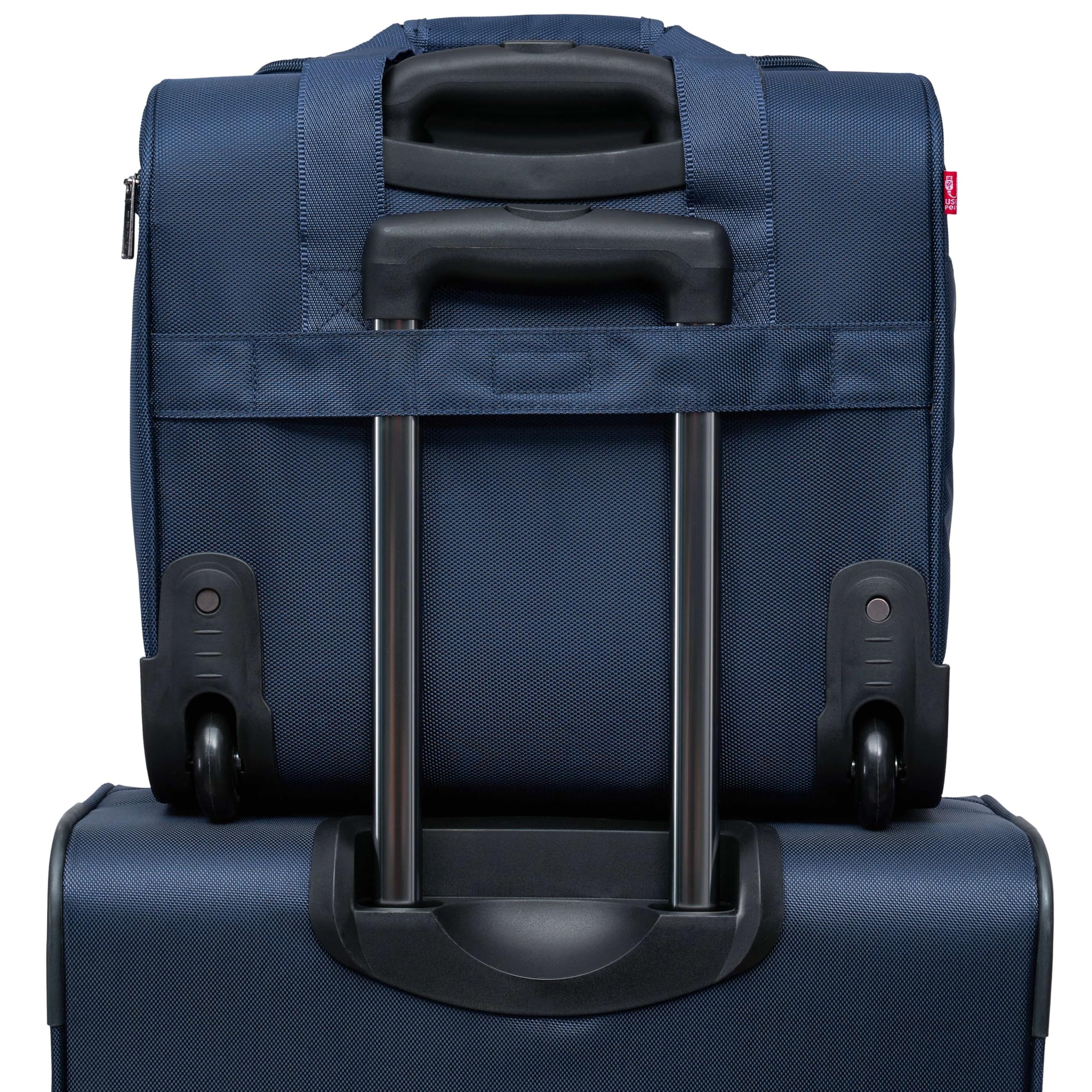 TPRC 15” Smart Underseat Carry-On Luggage with USB Charging Port, Compact Rolling Travel Bag (Navy Blue)