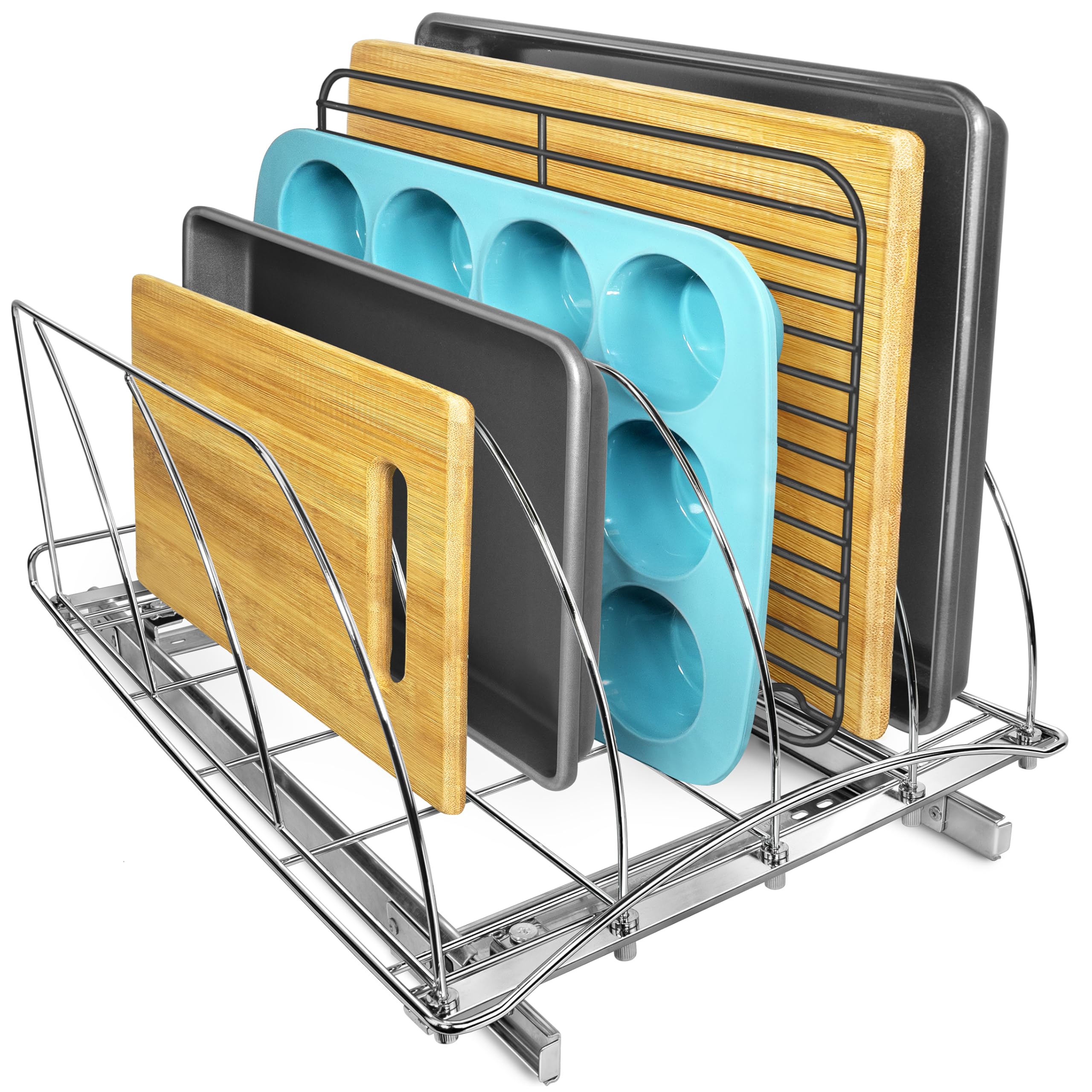 Lynk Professional Extra-Wide Pull-Out Cutting Board & Baking Pan Organizer – Heavy-Duty Sliding Cabinet Rack