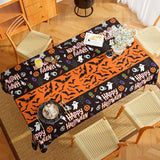 Halloween Tablecloths – Set of 2 Black Spooky Polyester Table Covers with Ghost, Bat & Pumpkin Prints (86.6x51.2 Inches)