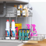 2-Tier Pull-Out Under Cabinet Organizer – Chrome Sliding Shelf with Heavy-Duty Ball Bearings (L-L)