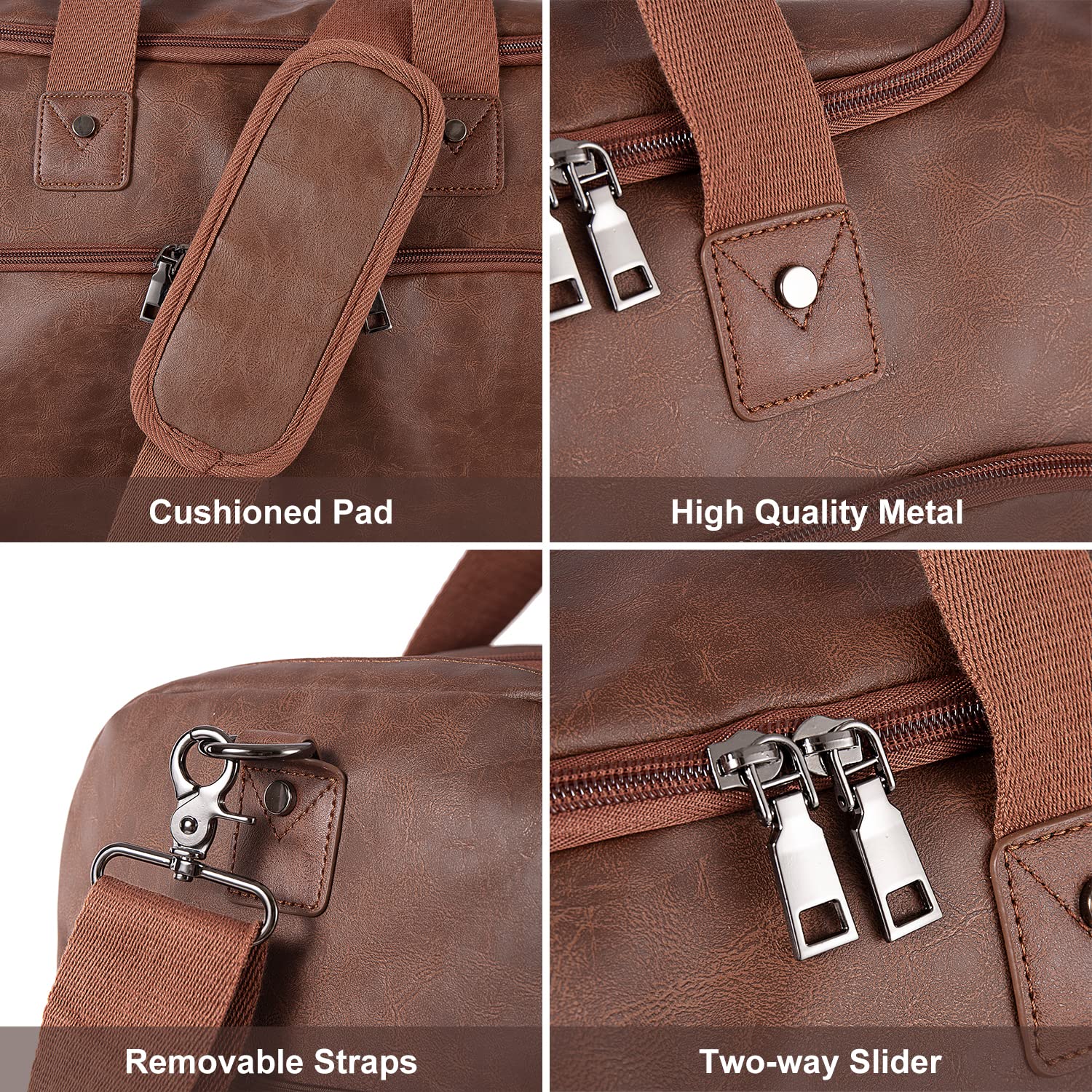 Leather Travel Duffel Bag with Shoe Compartment – Large Waterproof PU Weekender Carry-On Bag (Brown)