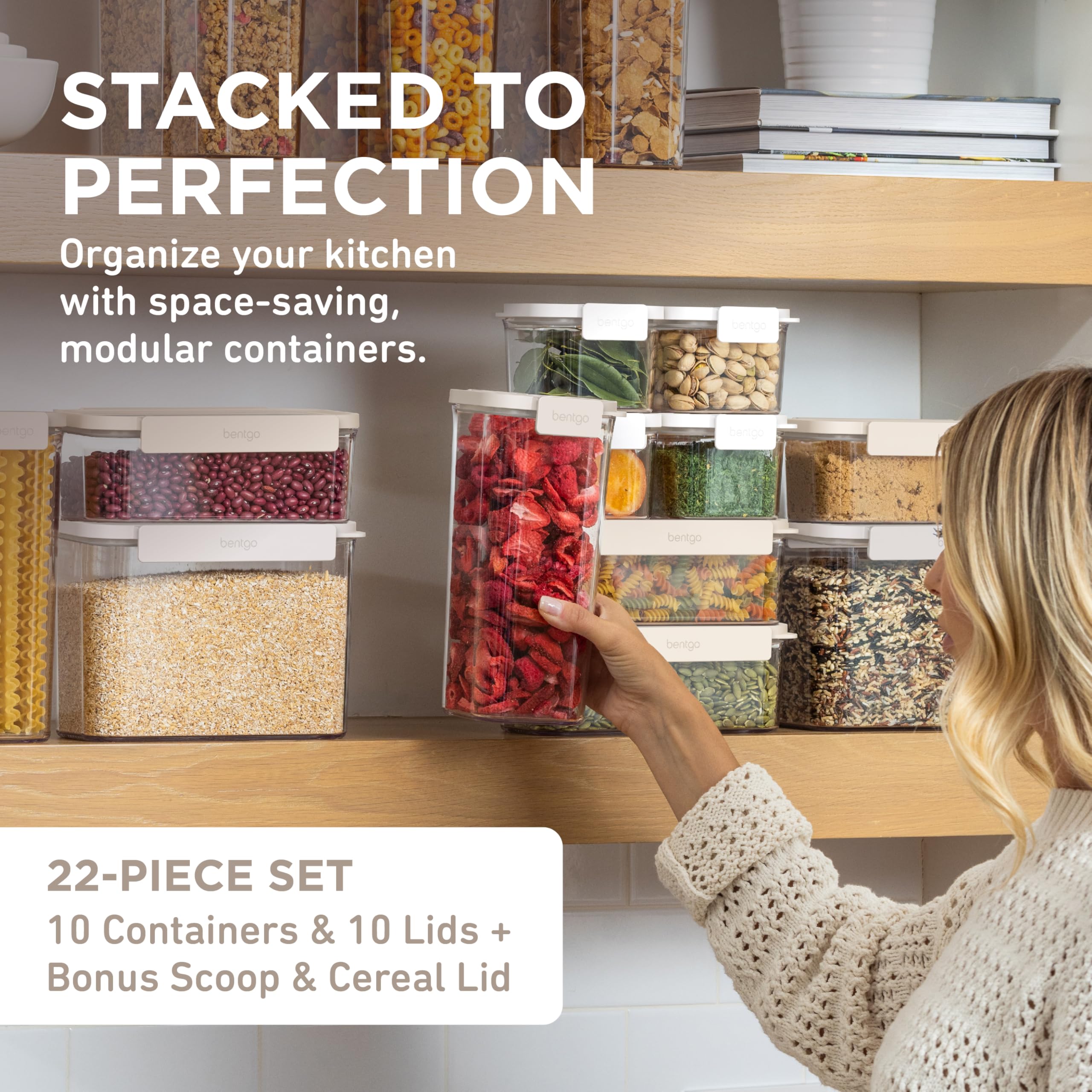 Bentgo Pantry Airtight Food Storage Containers – 22 Piece Stackable Set with Scoop & Cereal Lid