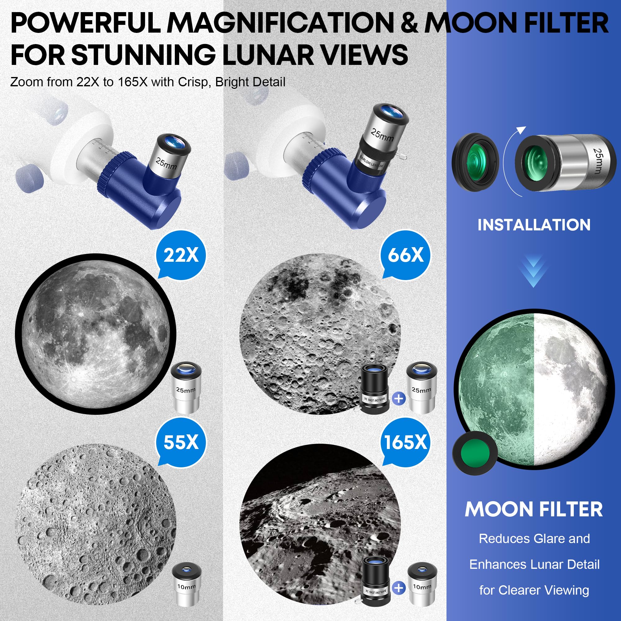 90mm Astronomical Telescope with Tripod & Phone Adapter – Portable Refractor Telescope for Beginners & Stargazing