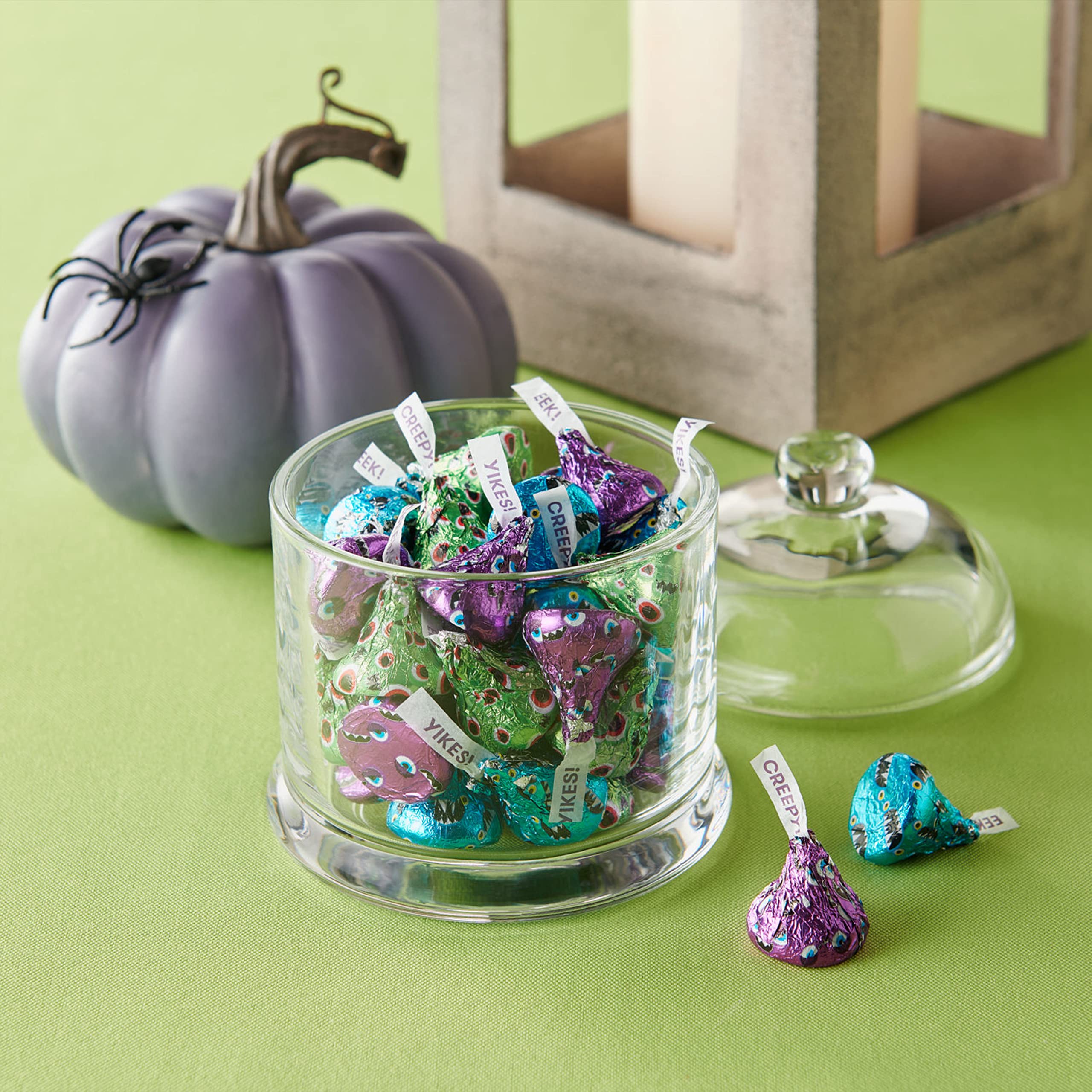 HERSHEY’S KISSES Monster Milk Chocolate Candy – 10 oz Bag, Halloween Edition (Green, Purple & Blue Foils)