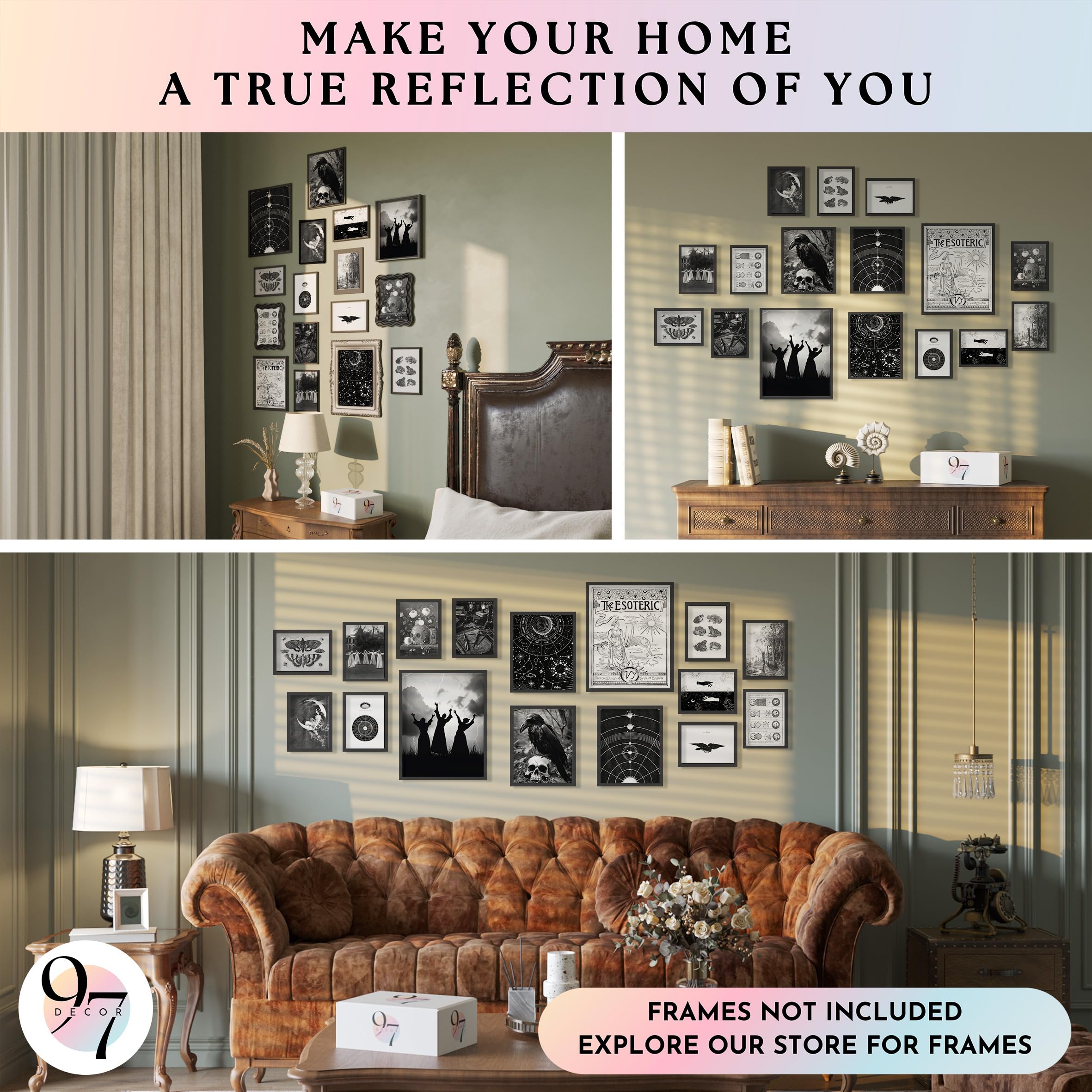 Gothic Poster Set Gallery – 16 Pcs Dark Aesthetic Wall Art Prints for Gothic Bedroom, Witchy Home & Halloween Decor (GX11x14)