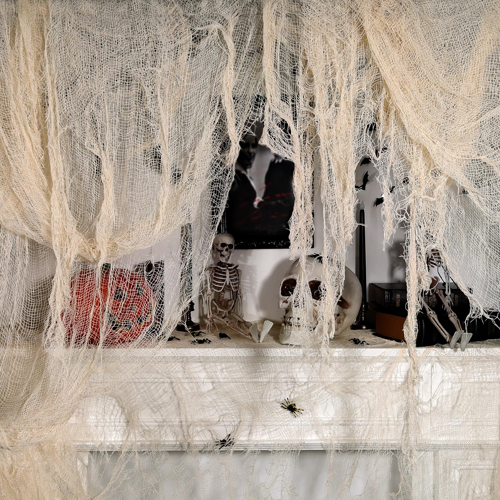 Beige Halloween Creepy Cloth – 315x78.7" Oversized Cotton Spooky Gauze for Haunted House & Party Decorations