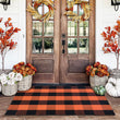Orange & Black Plaid Cotton Rug – 28x43" Washable Fall Doormat for Porch, Entryway & Halloween Decor