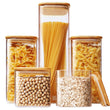 Square Glass Pantry Jars with Bamboo Lids – 5-Piece Borosilicate Storage Set (Multi Size)