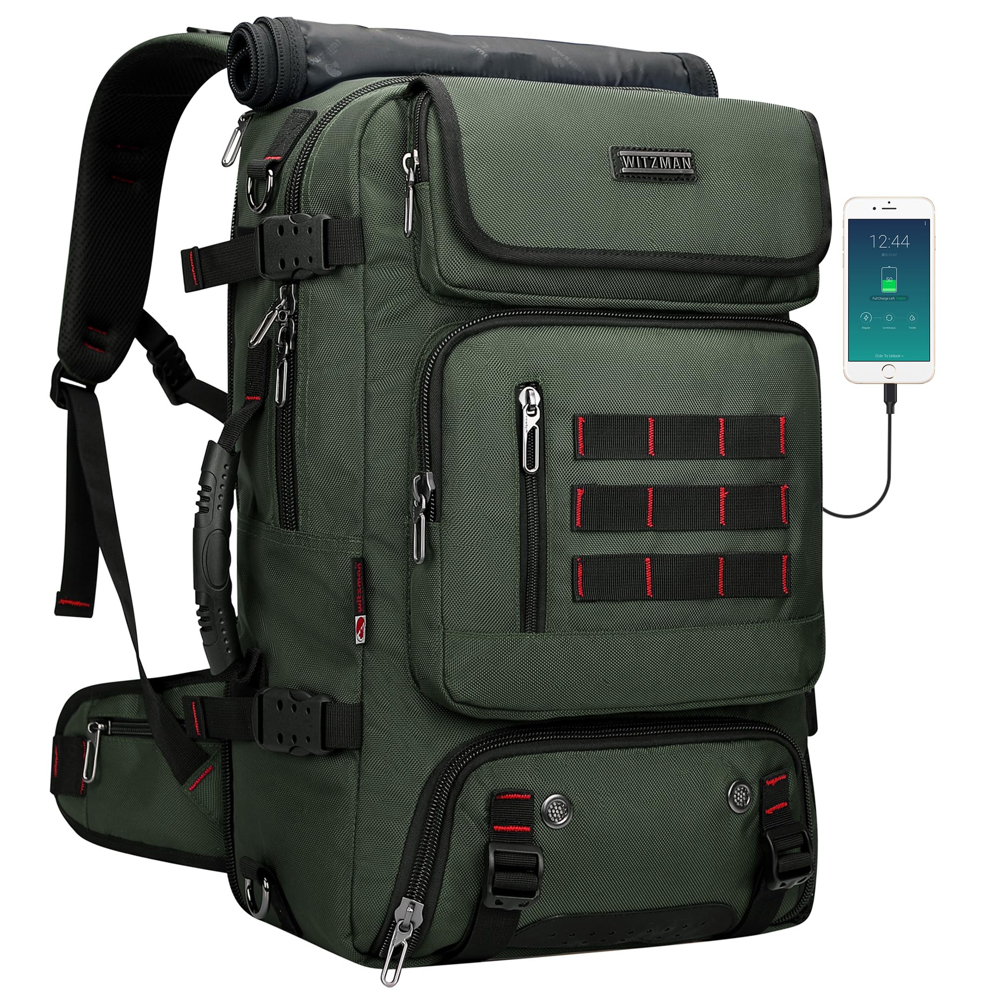 Witzman Airline-Approved Carry-On Travel Backpack Convertible Duffle Bag – Army Green