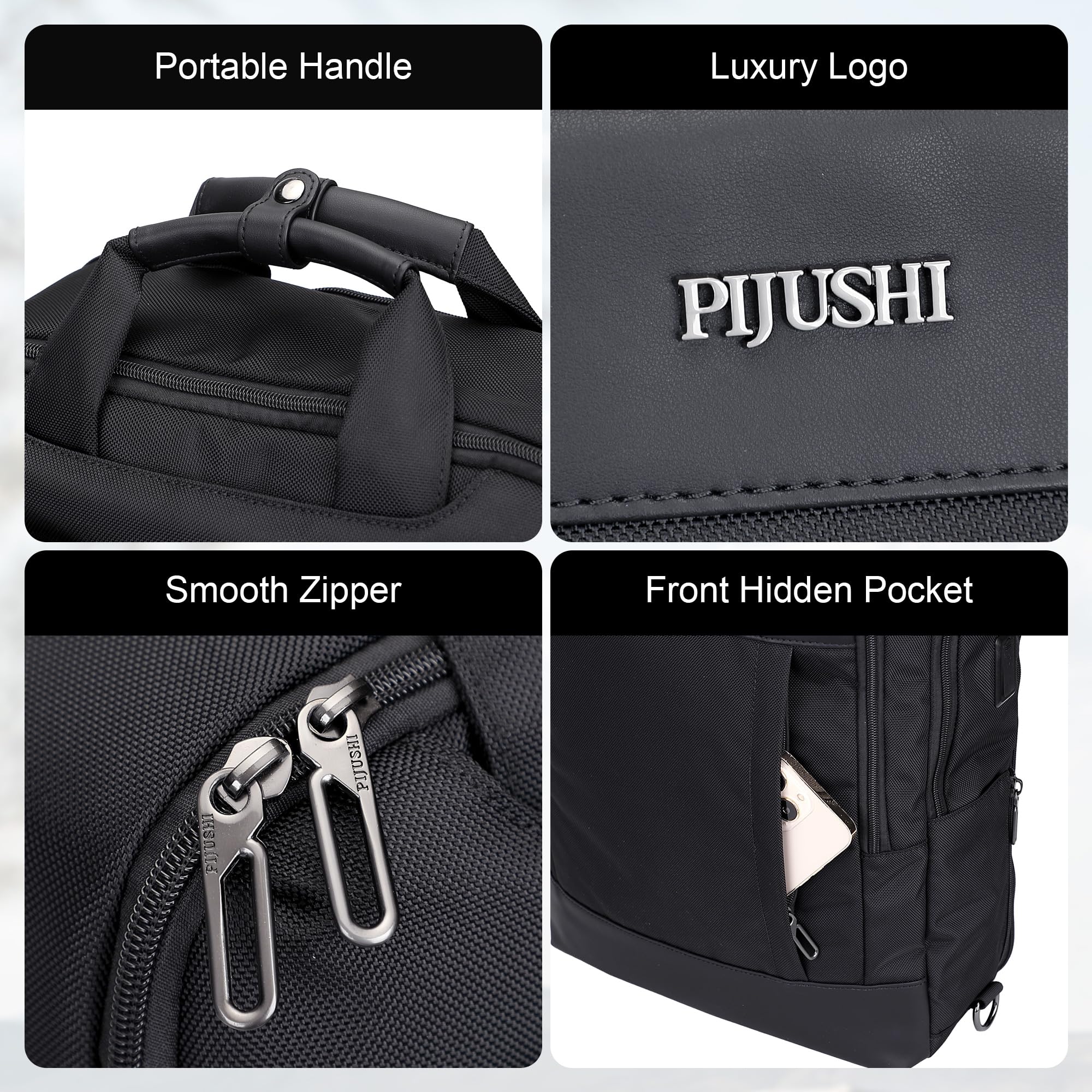 PIJUSHI 3-in-1 Convertible Laptop Backpack – Flight-Approved Personal Item with USB Charging & RFID Blocking (Black)