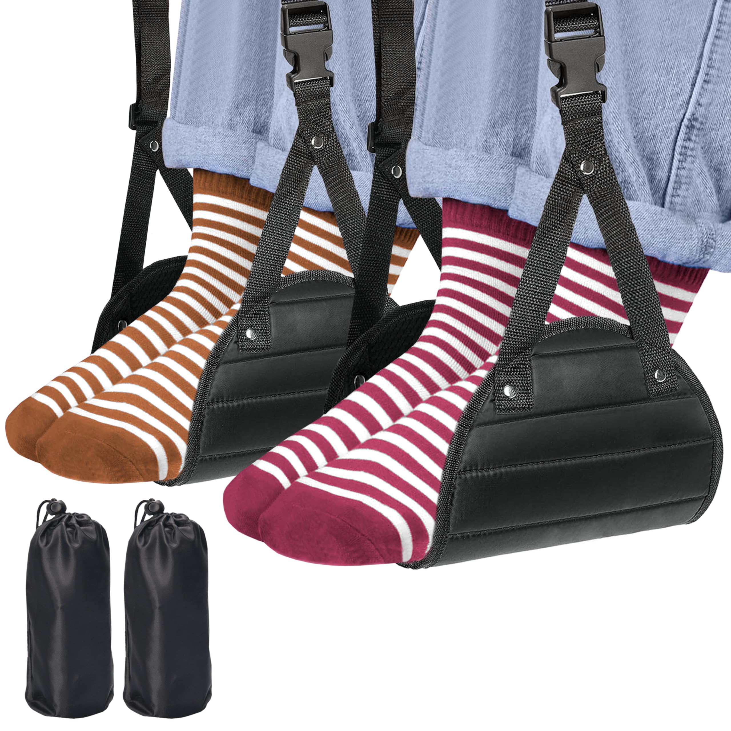 Airplane Footrest Travel Foot Hammock Adjustable Leg Support with Memory Foam Comfort, Foldable Portable Flight Foot Sling for Long Trips – Black