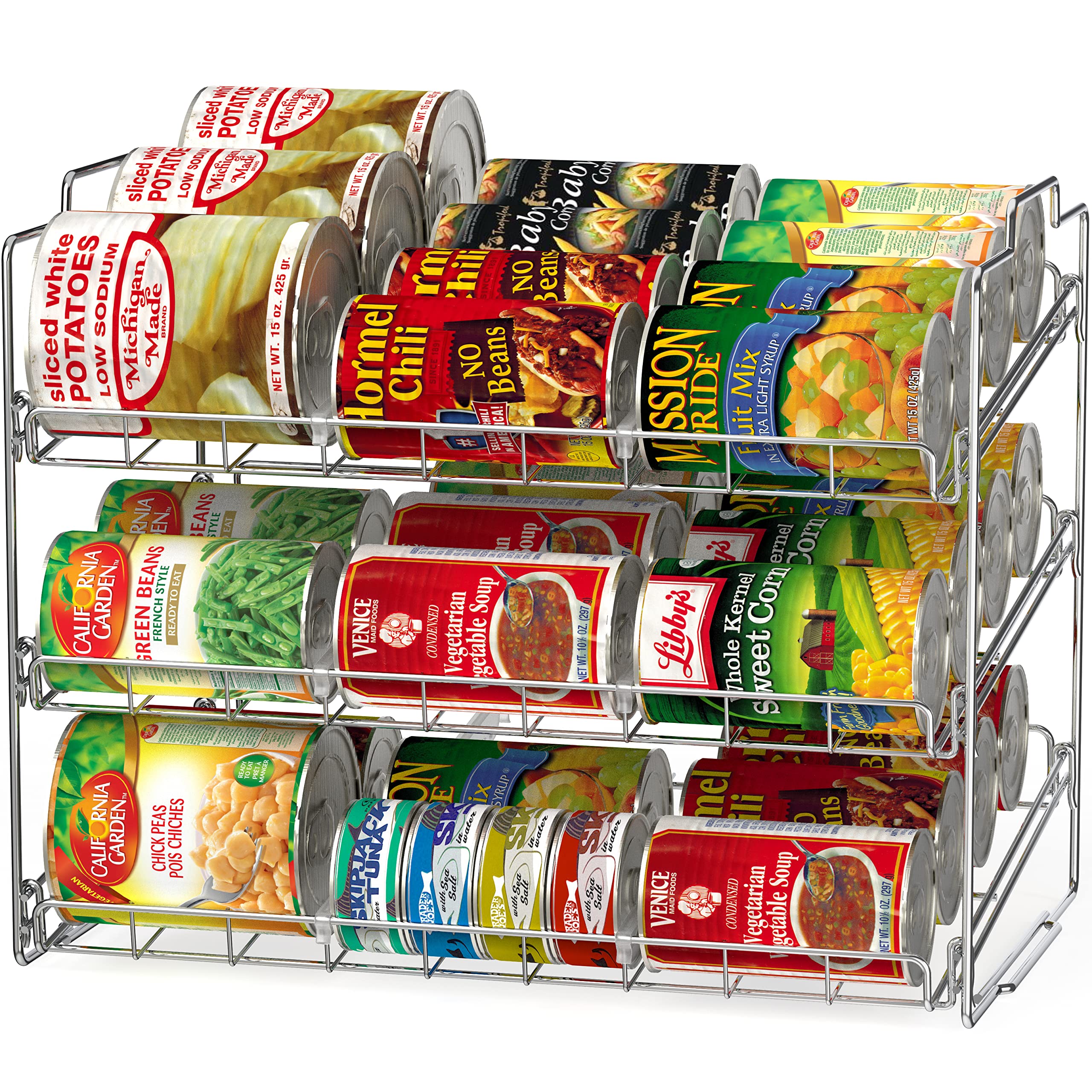 Deco Brothers Stackable Can Rack Organizer – Adjustable Pantry Storage for Up to 36 Cans (Chrome)