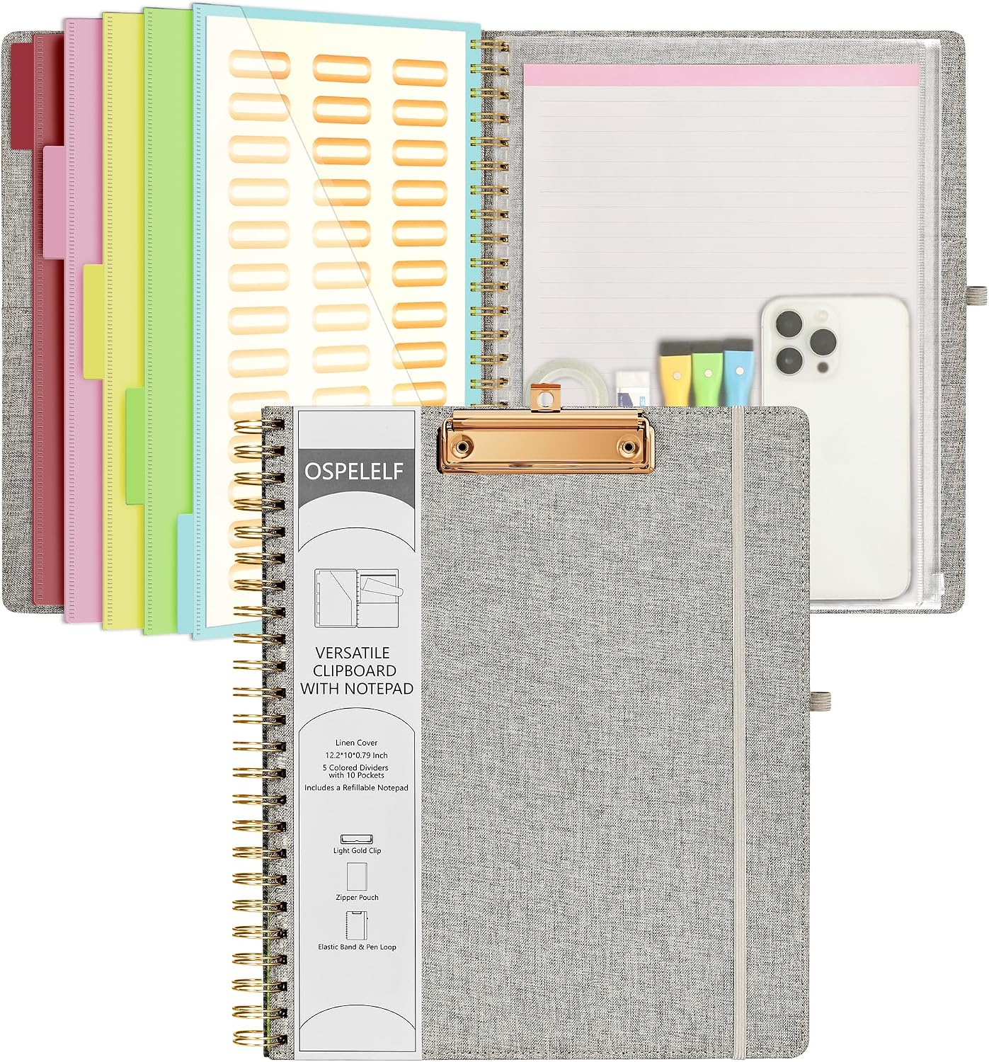 Purple Foldable Clipboard Folio with Pockets and Notepad