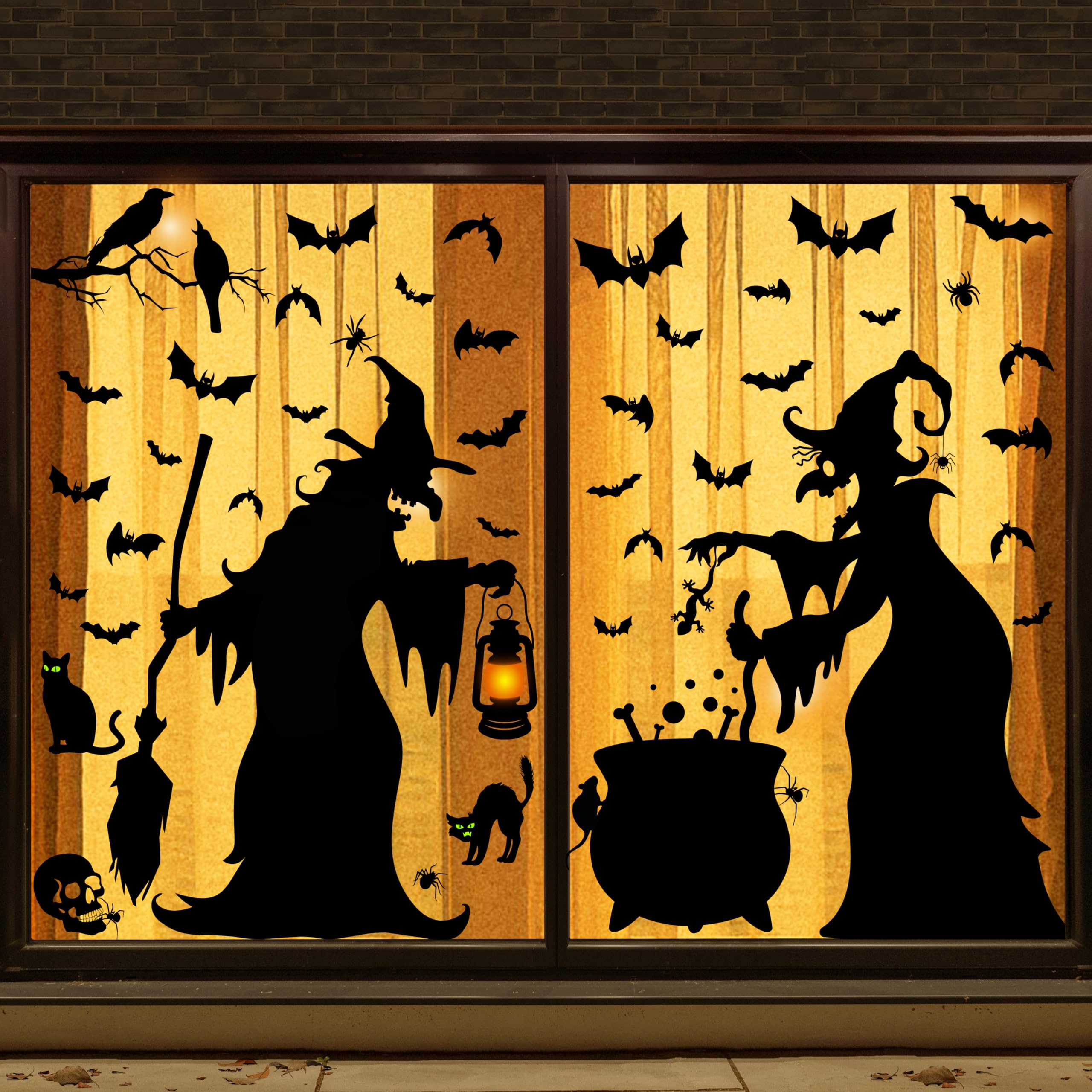 Extra-Large Halloween Window Clings – Reusable Double-Sided Witch & Bat Stickers for Glass, Mirrors & Doors