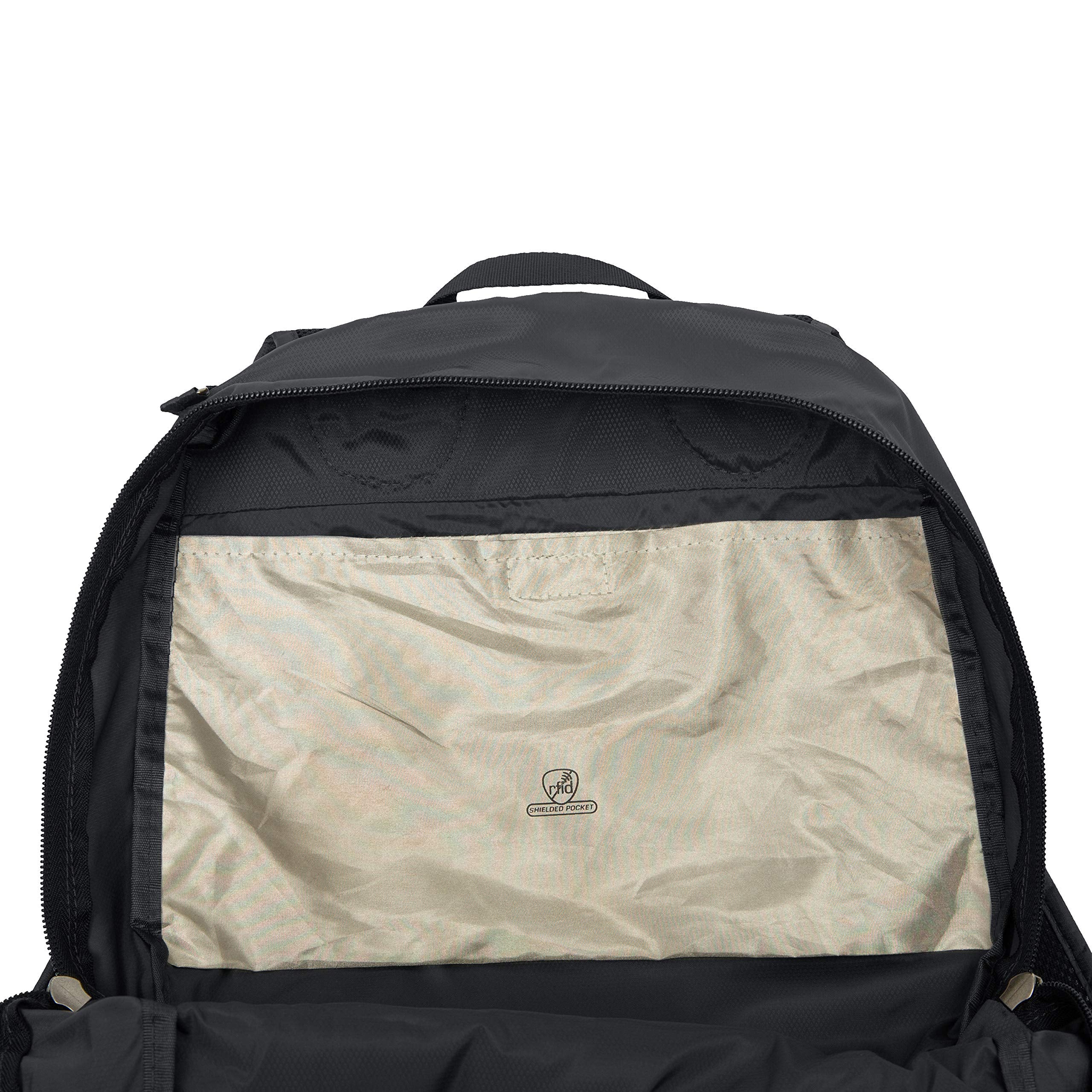 Travelon Active Packable Anti-Theft Backpack – Lightweight Foldable Travel Daypack with RFID Protection (Black)