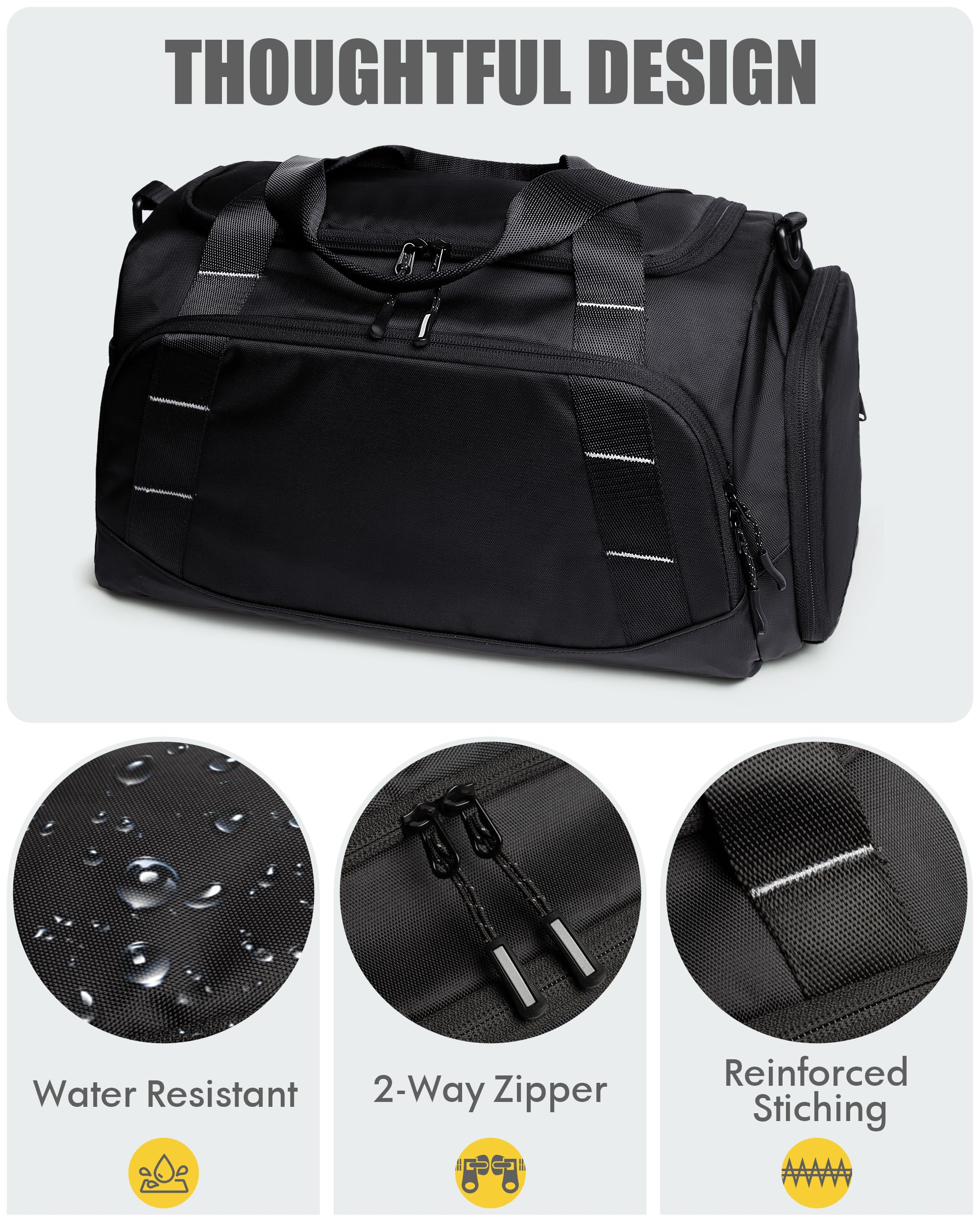 PROKVA Small Gym Duffle Bag 16L – Compact Carry-On Weekender with Shoe Compartment & Wet/Dry Pocket (Black)