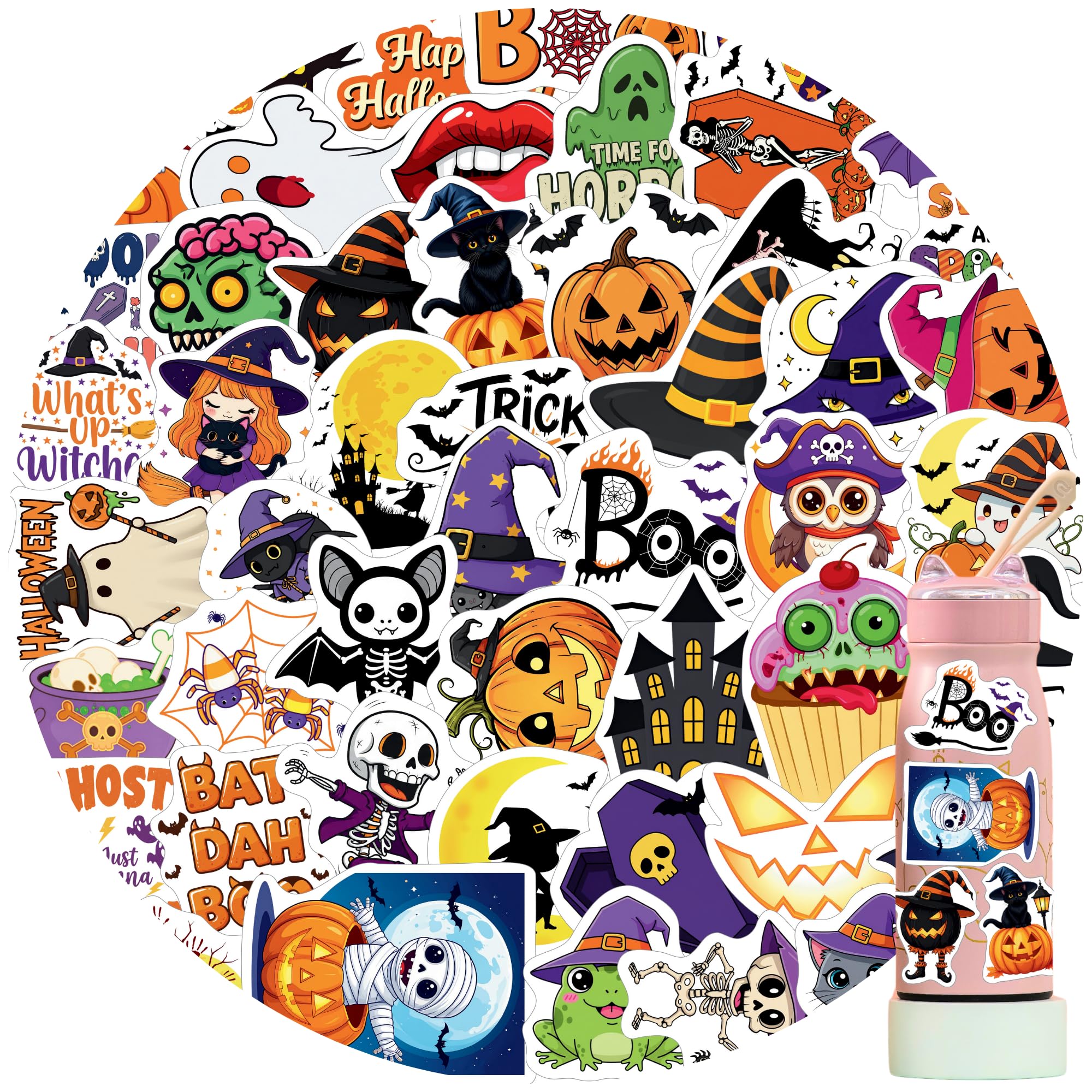 Halloween Sticker Set – 50-Piece Spooky Stickers for Kids & Adults (Pumpkins, Ghosts, Bats & Skulls, DIY Crafts & Party Favors)