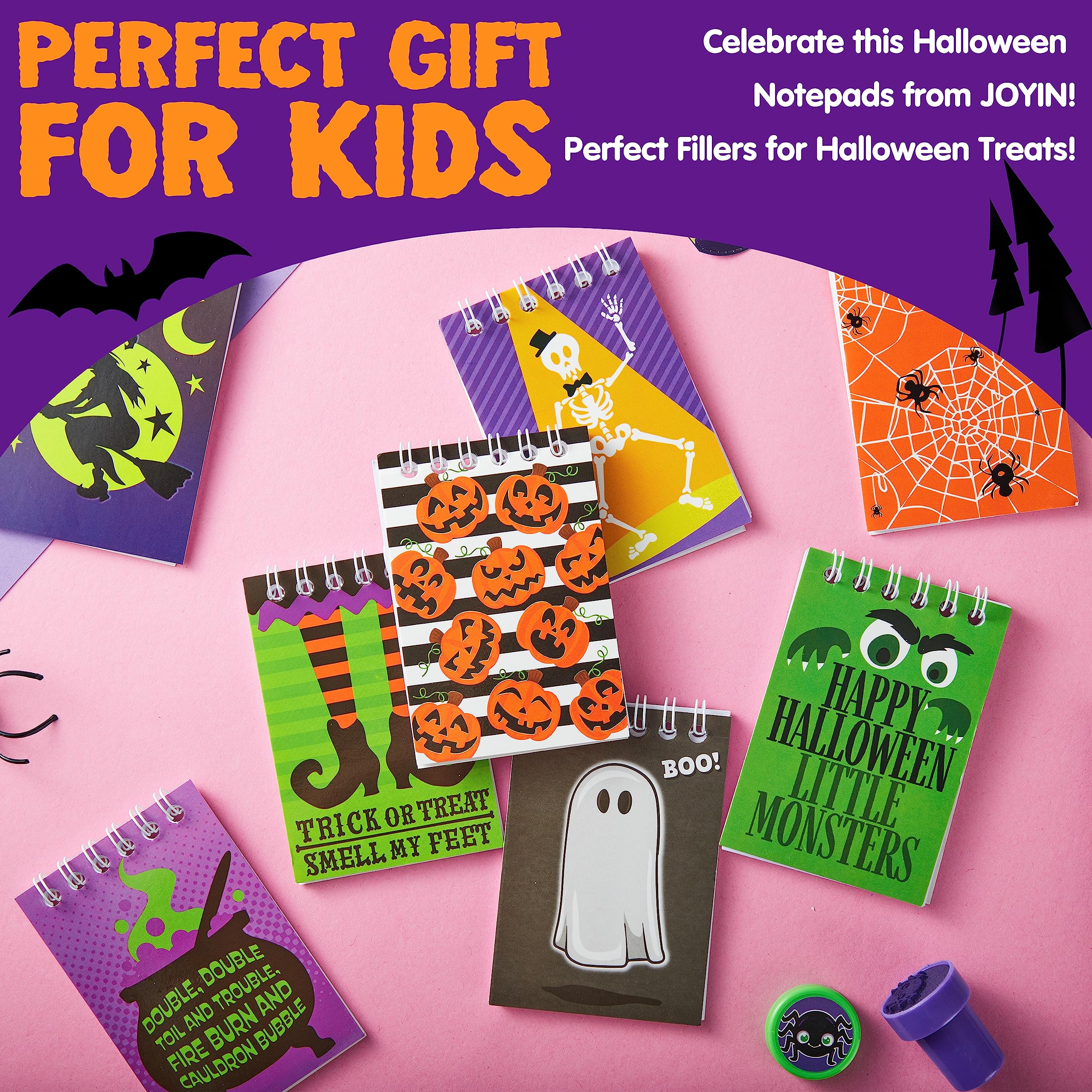 JOYIN 48 PCS Halloween Spooky Notepad Set in 8 Designs, Halloween Note Pads for Kids Trick or Treating, Stationery Prizes and Treats, Goodies Bags Fillers, School Classroom Party Favors Supplies Gifts