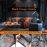 Black Creepy Cloth Halloween Decoration – Stretchy Cotton Haunted House Fabric for Indoor & Outdoor Spooky Décor