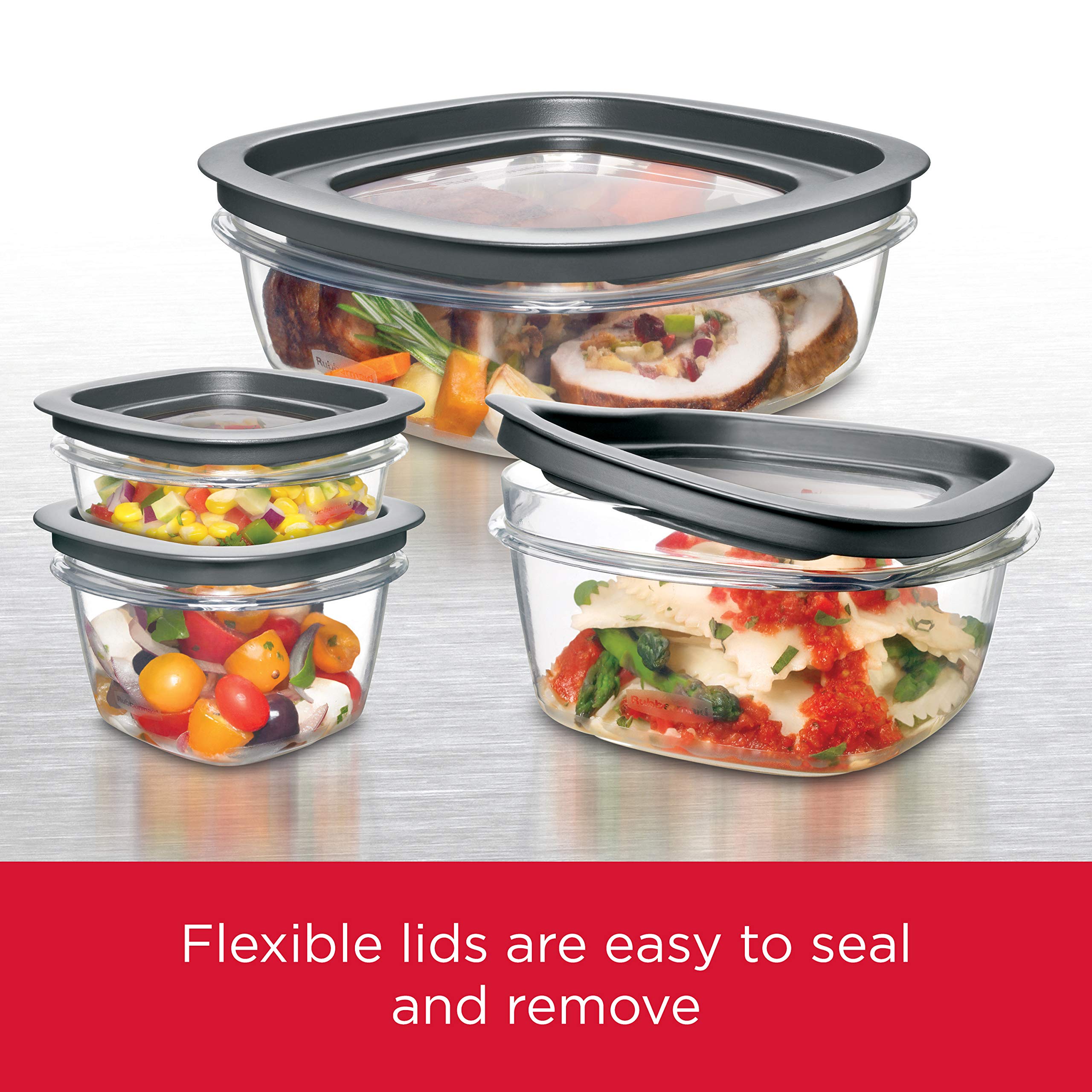 28-Piece Tritan Food Storage Containers Set – BPA-Free Stackable Containers with Universal Lids (Clear & Grey)