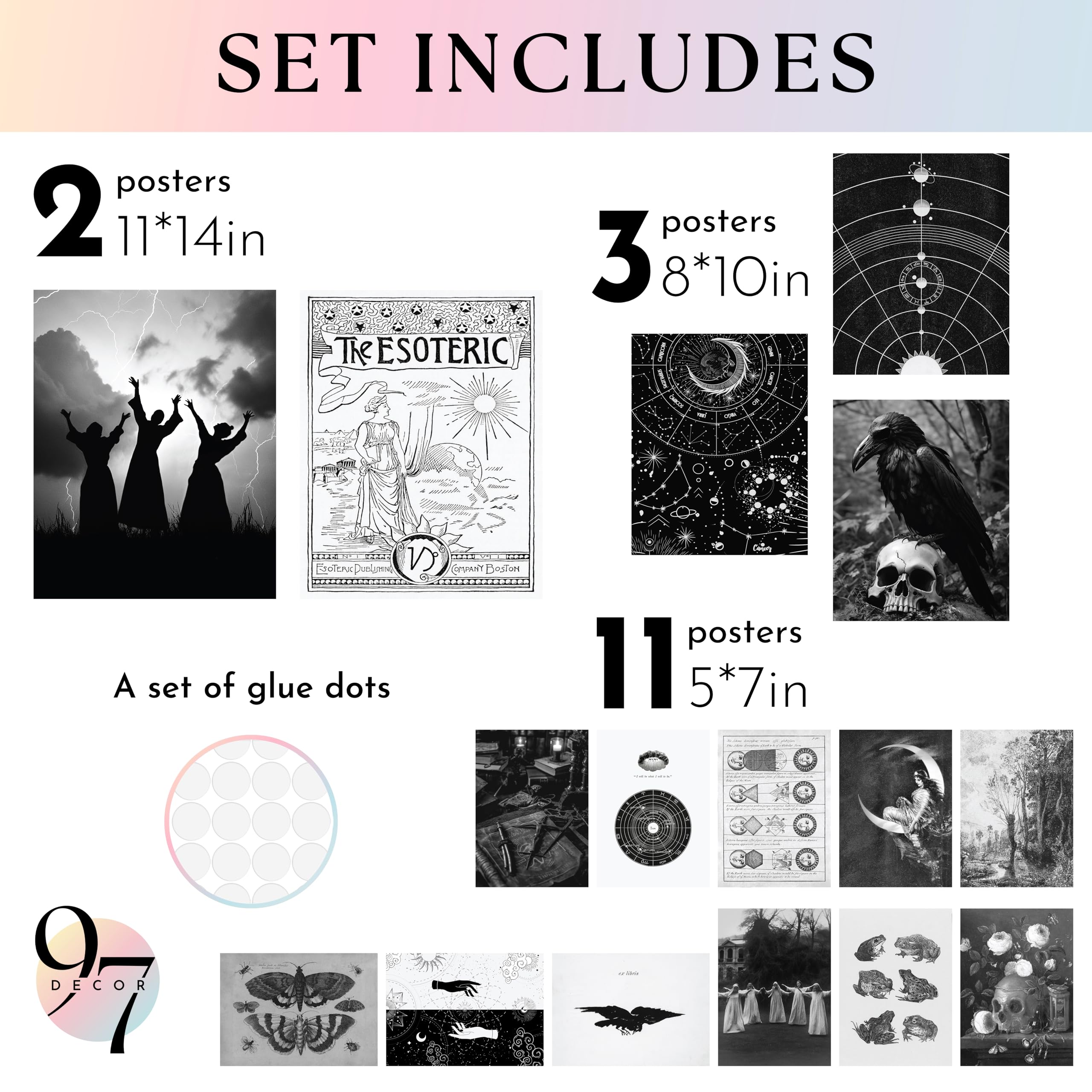Gothic Poster Set Gallery – 16 Pcs Dark Aesthetic Wall Art Prints for Gothic Bedroom, Witchy Home & Halloween Decor (GX11x14)