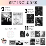 Gothic Poster Set Gallery – 16 Pcs Dark Aesthetic Wall Art Prints for Gothic Bedroom, Witchy Home & Halloween Decor (GX11x14)