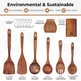 Premium 8-Piece Teak Wood Cooking Utensil Set with Holder – Natural, Non-Toxic & Non-Stick Safe