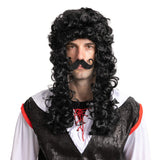 Black Pirate Wig & Mustache Set – Halloween Costume Accessory for Adults