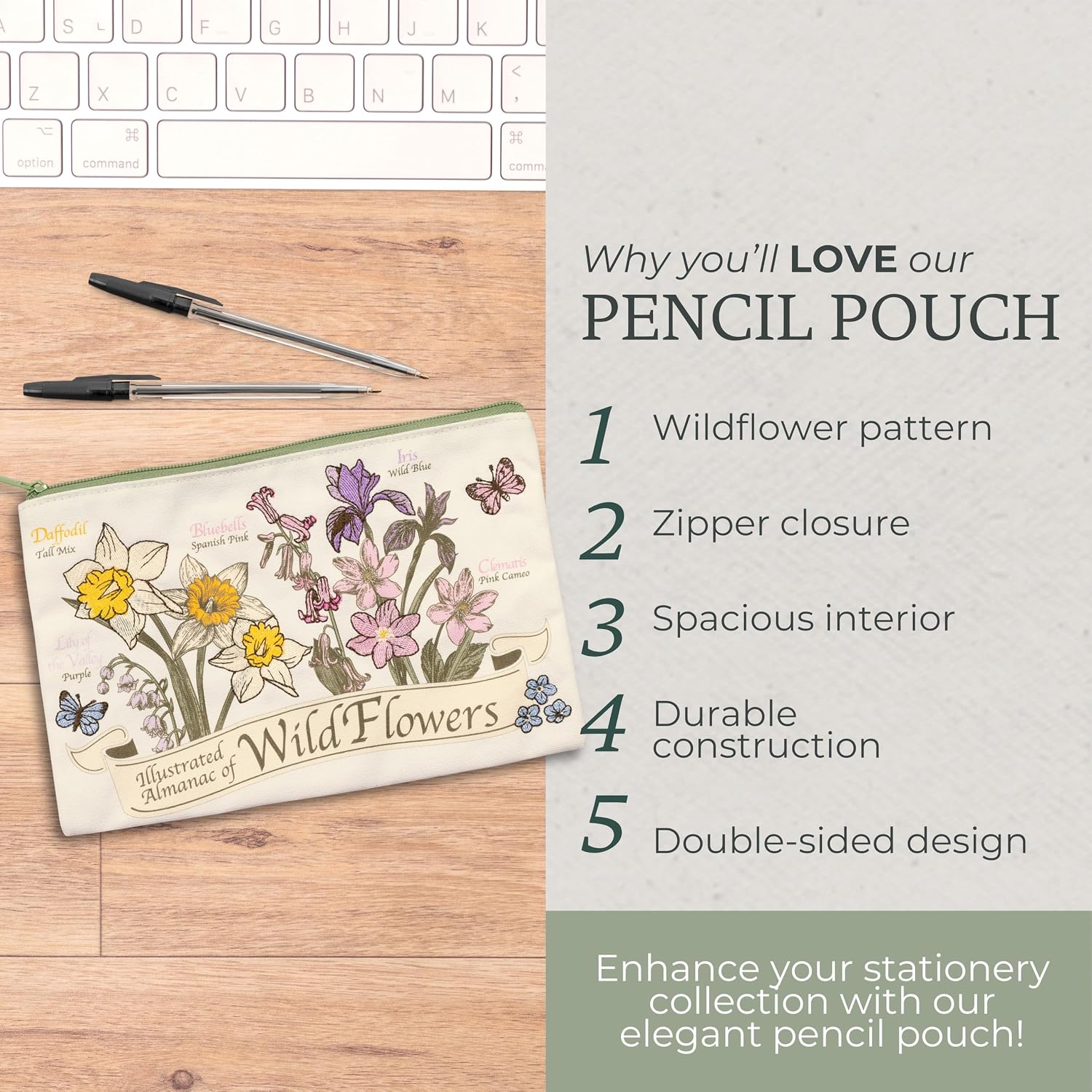 Wildflower Canvas Pencil Pouch with Zipper