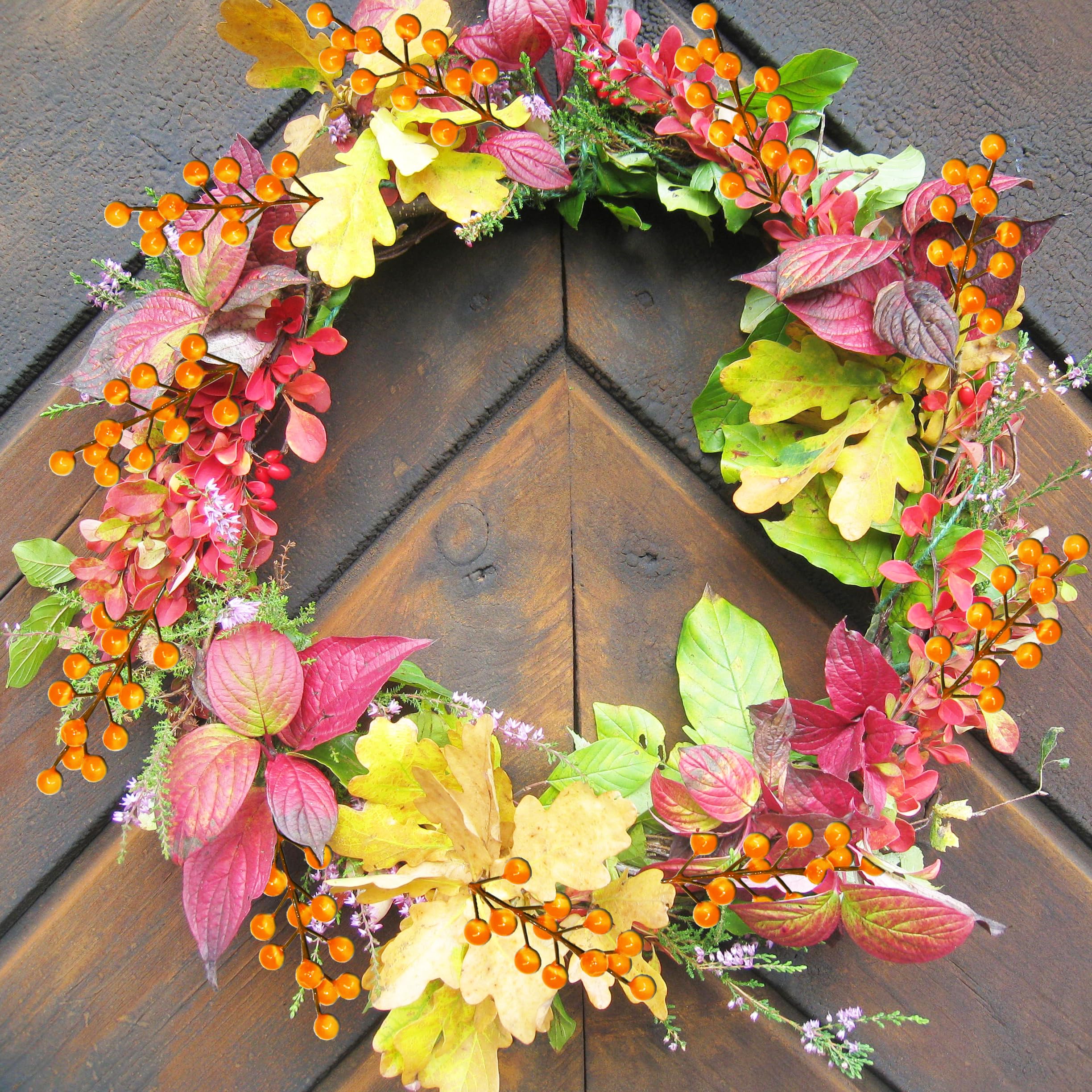 30Pcs Artificial Orange Berry Picks – Realistic Faux Holly Sprigs & Fall Stems for Halloween, Thanksgiving & Home Decoration (8.8 Inches)