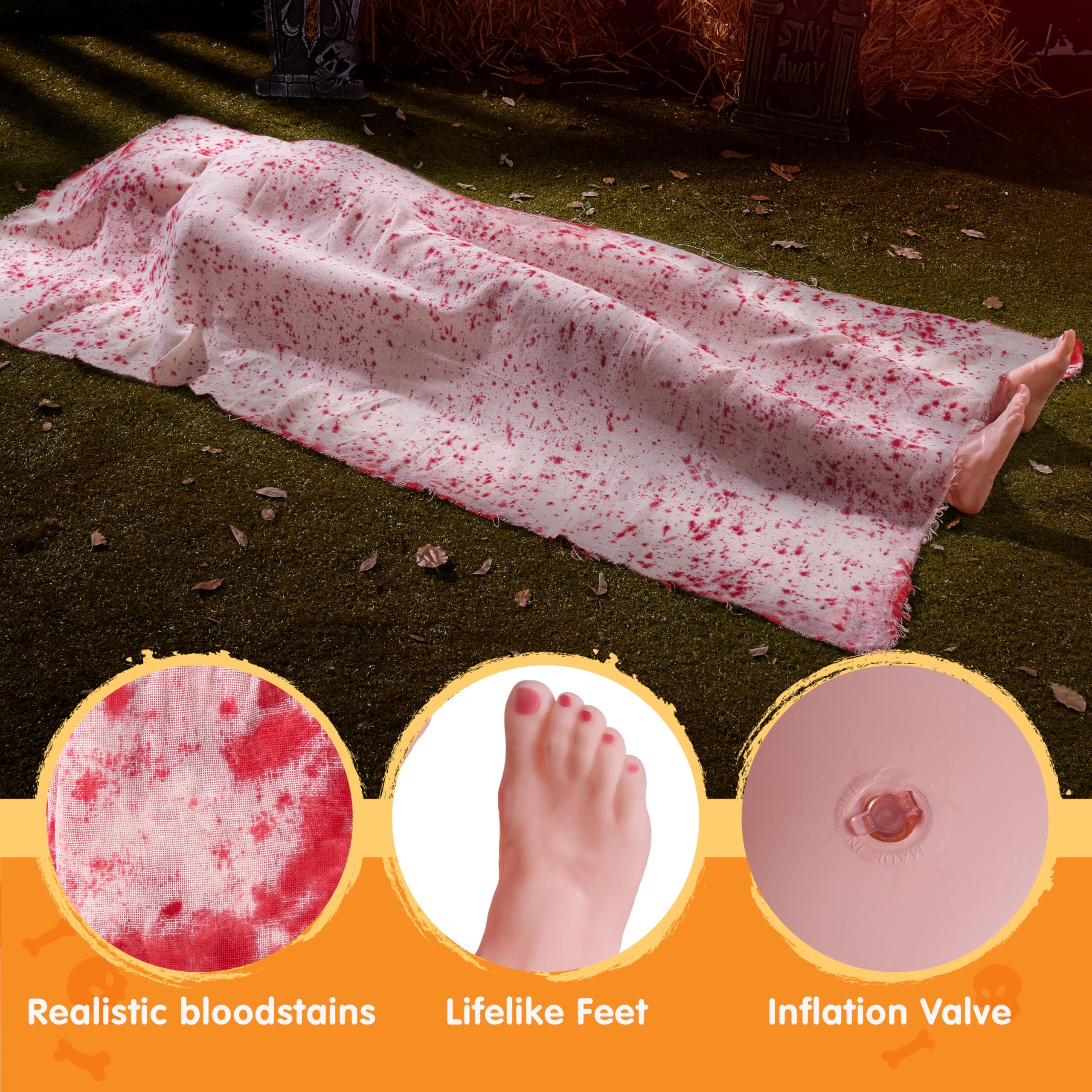 JOYIN 5 Ft Halloween Scary Decorations, Inflatable Body Covered Show feet, Outdoor Haunted House Corpse Decor Prop for Crime Scene Party Lawn Yard