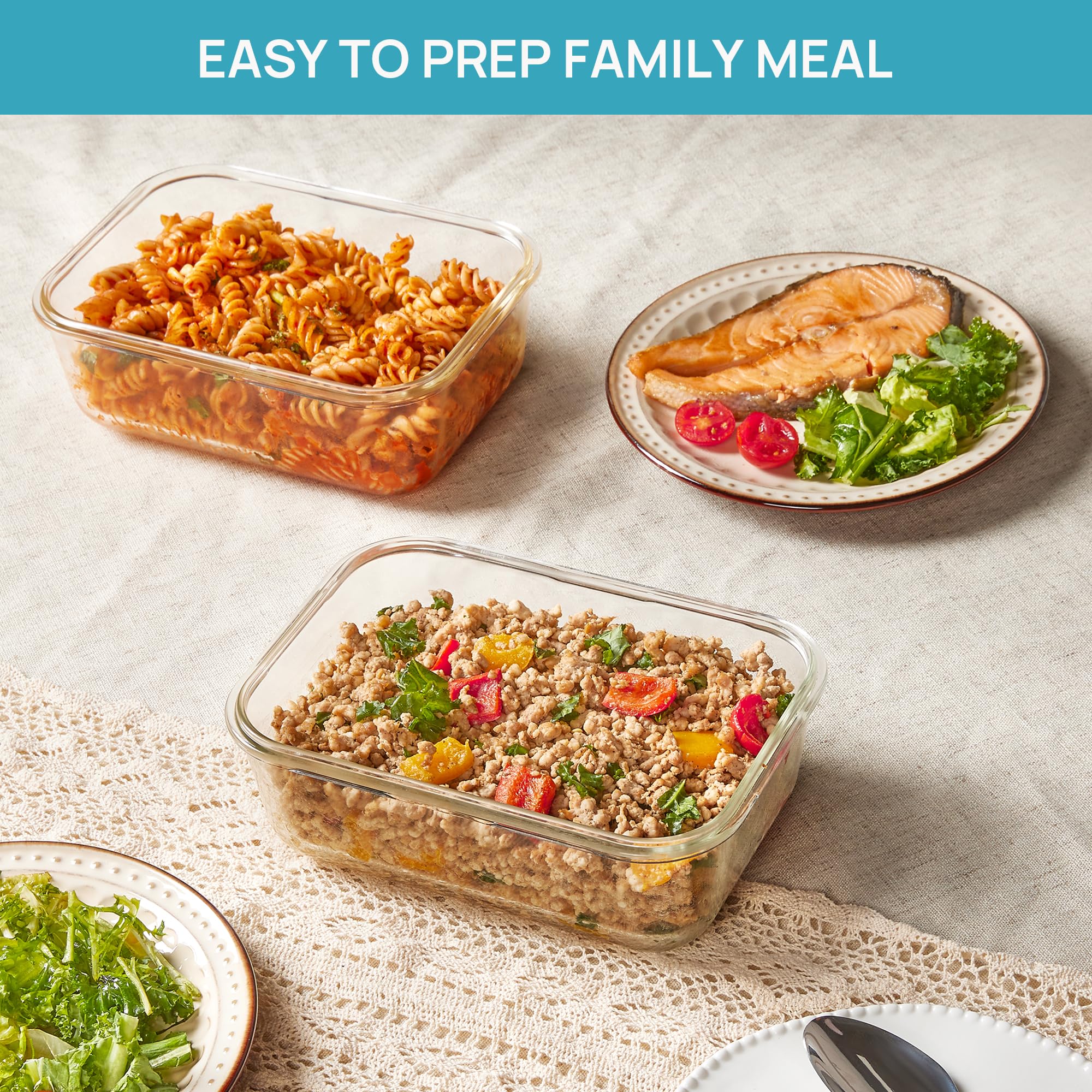 63oz Large Glass Food Storage Containers with Airtight Flip Lids – BPA-Free Borosilicate Meal Prep Set (Grey)
