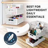 2-Tier Pull-Out Bathroom Organizer Tray – White Under-Sink Sliding Storage with Divider