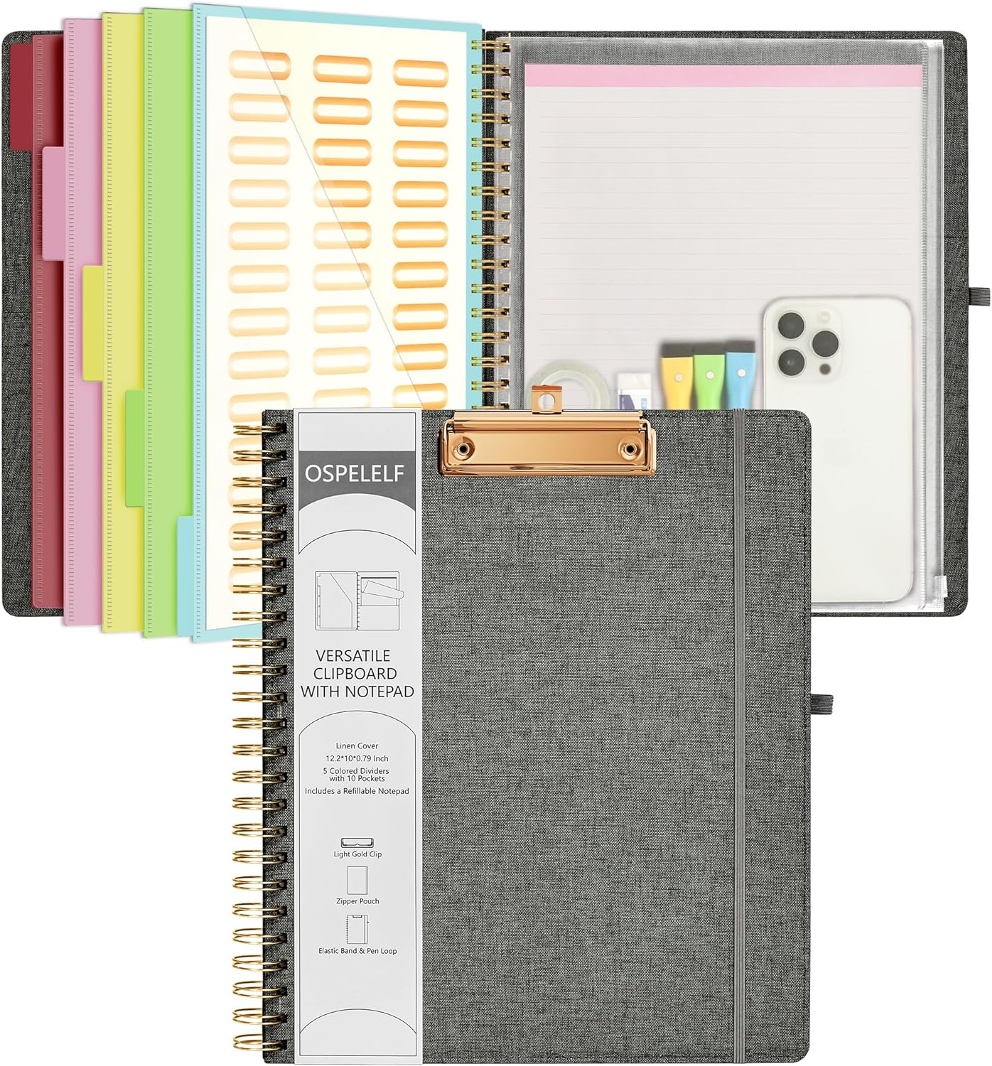 Purple Foldable Clipboard Folio with Pockets and Notepad